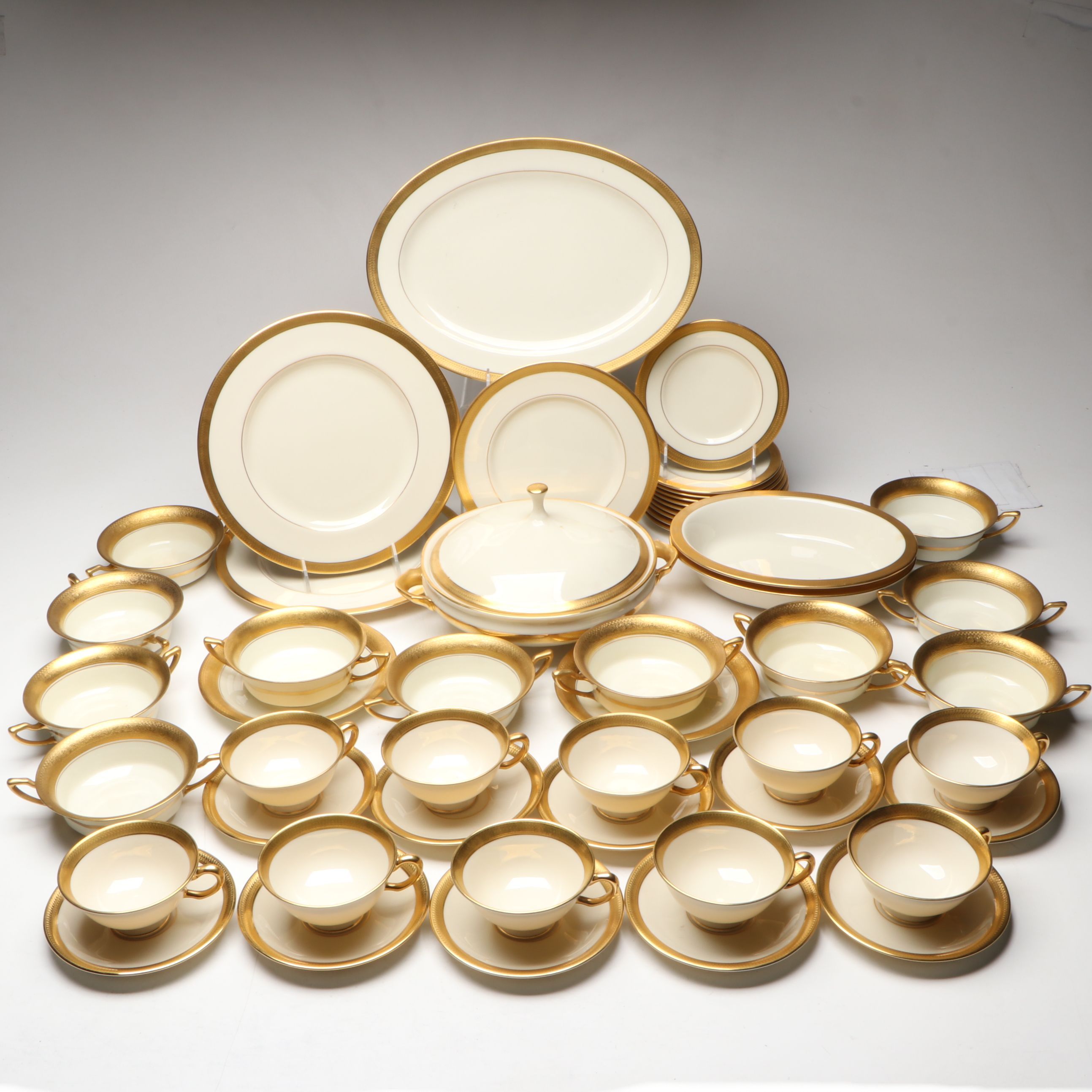 Lenox "Lowell" Dinnerware with Bavarian Gilt Ceramic Cream Soup Bowls