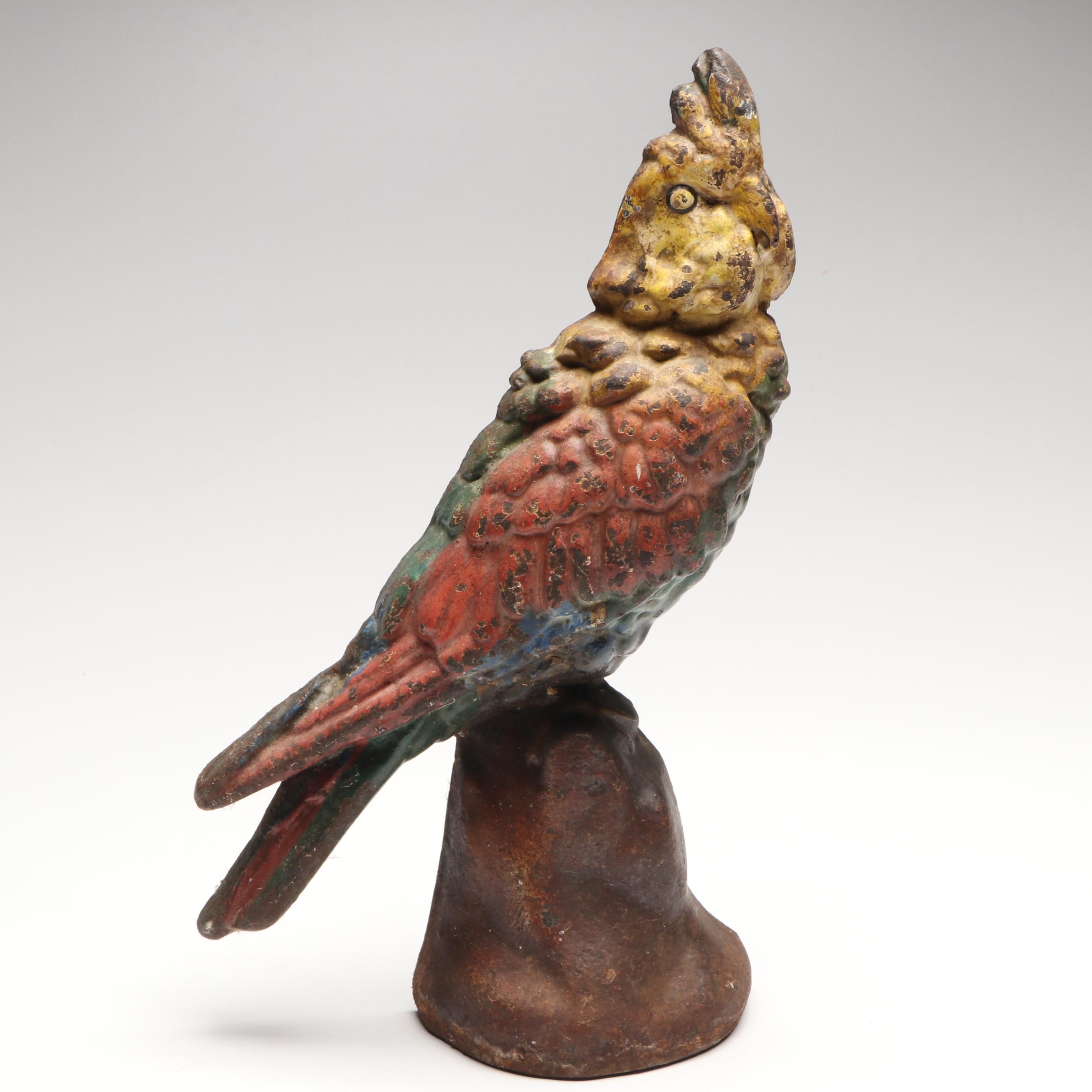 Polychrome Cast Iron Parrot Doorstop, Early to Mid-20th Century
