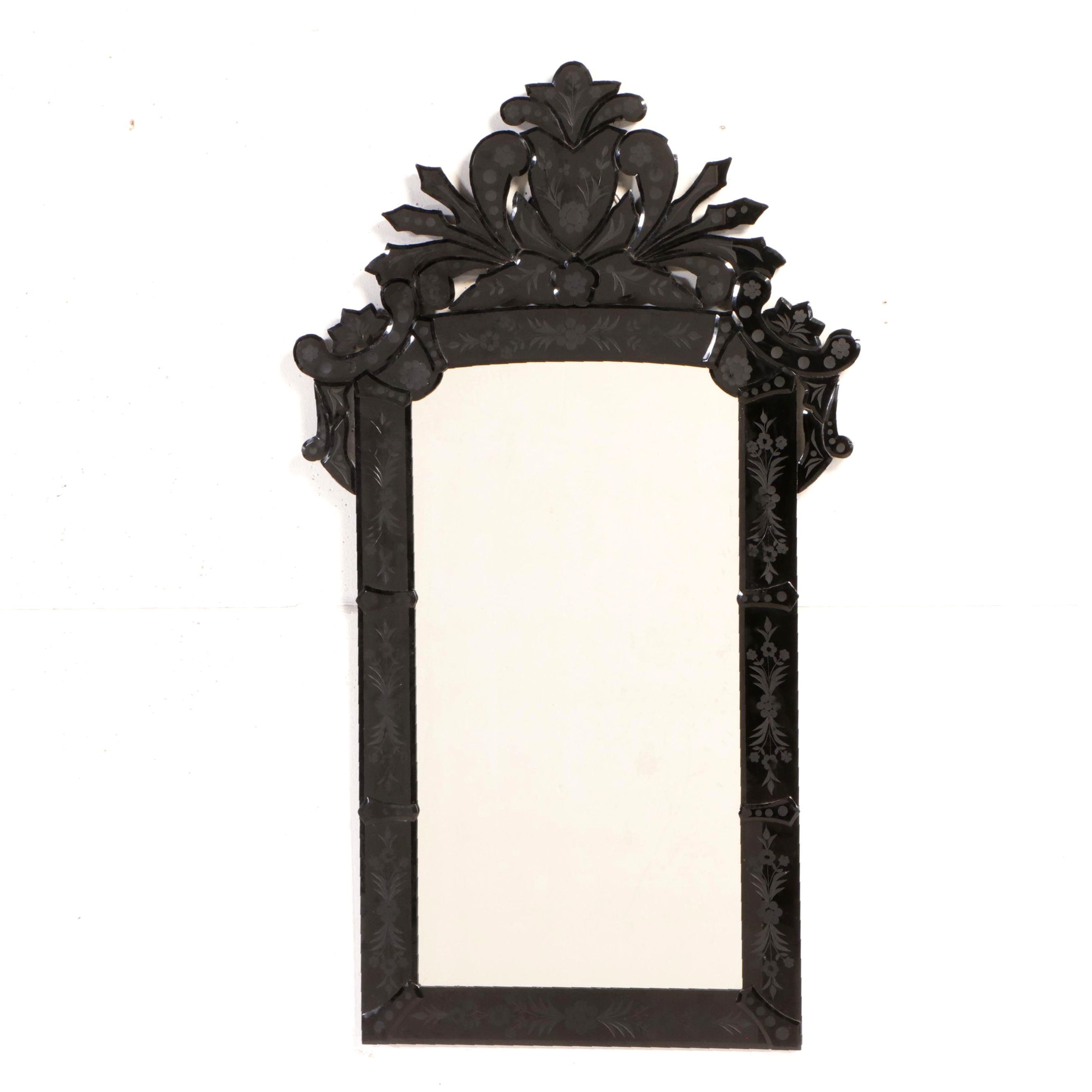 Venetian Style Black Glass Framed Wall Mirror