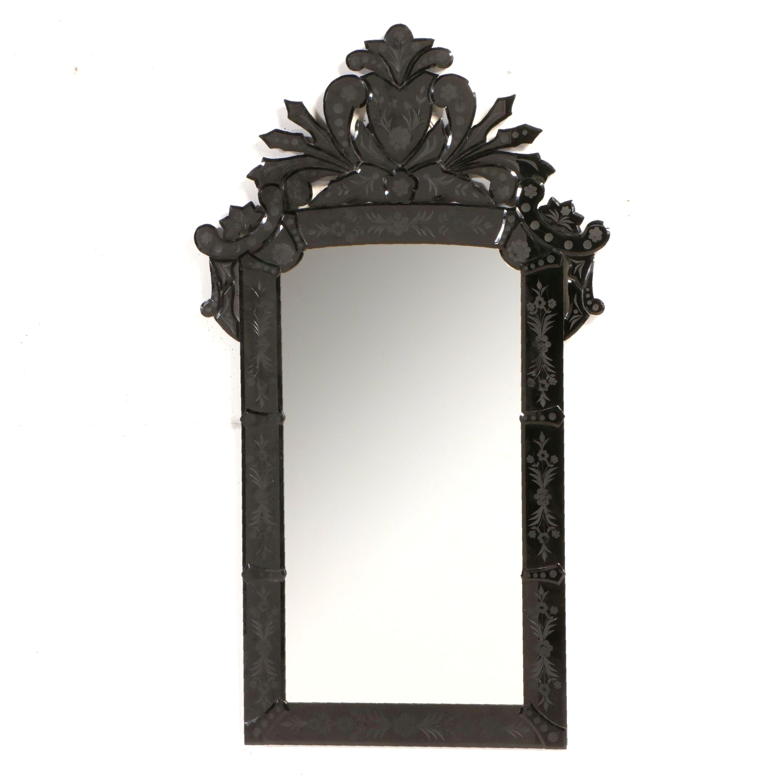 Venetian Style Black Glass Framed Wall Mirror