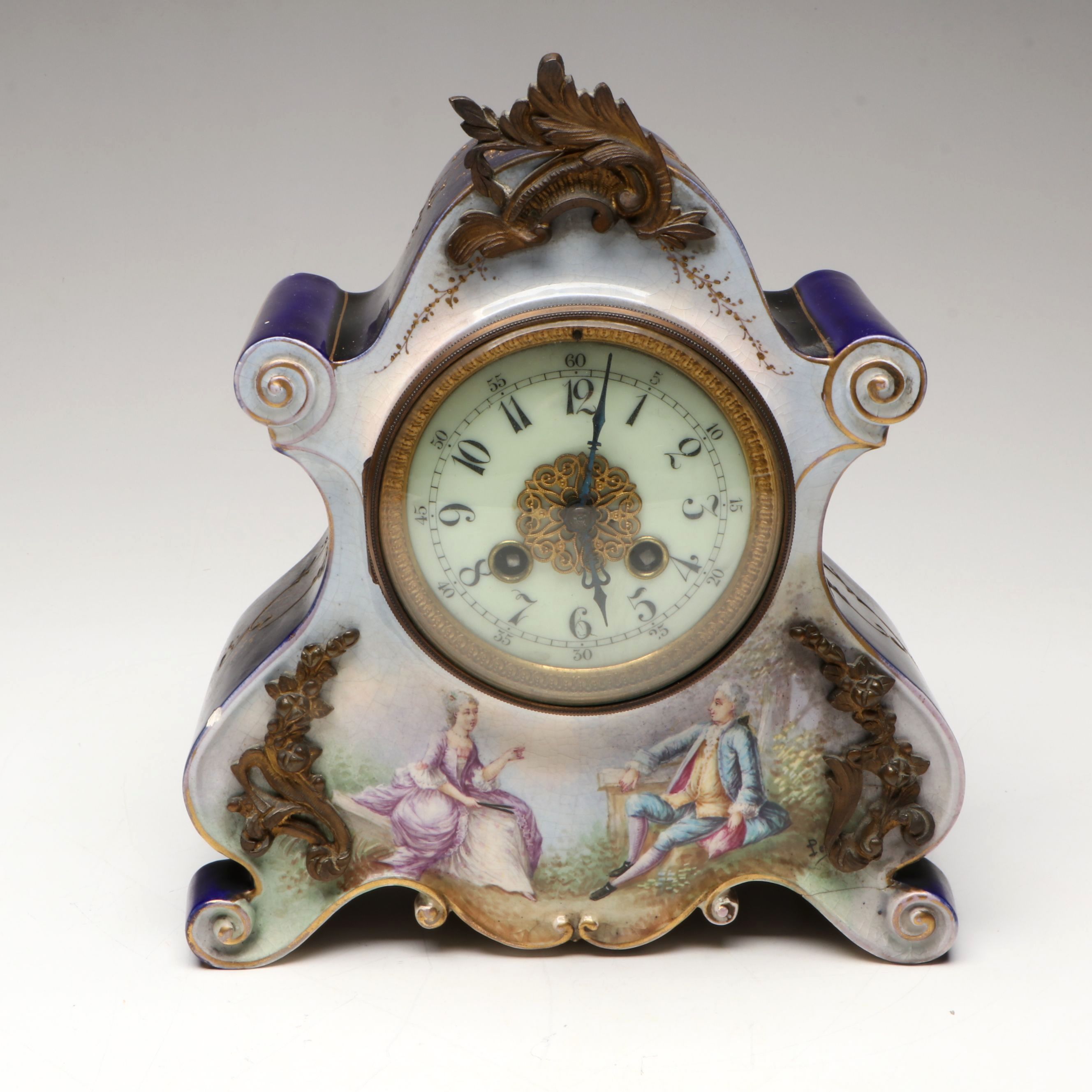 Jacob Petit French Rococo Style Porcelain Mantel Clock, 19th Century