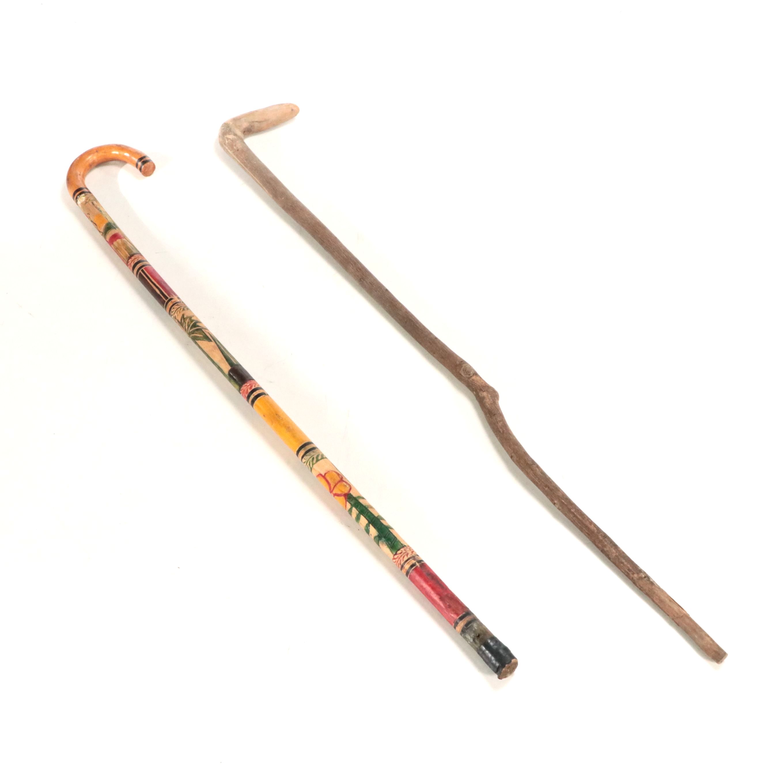 Hand-Painted Cane with Other Carved Wood Cane