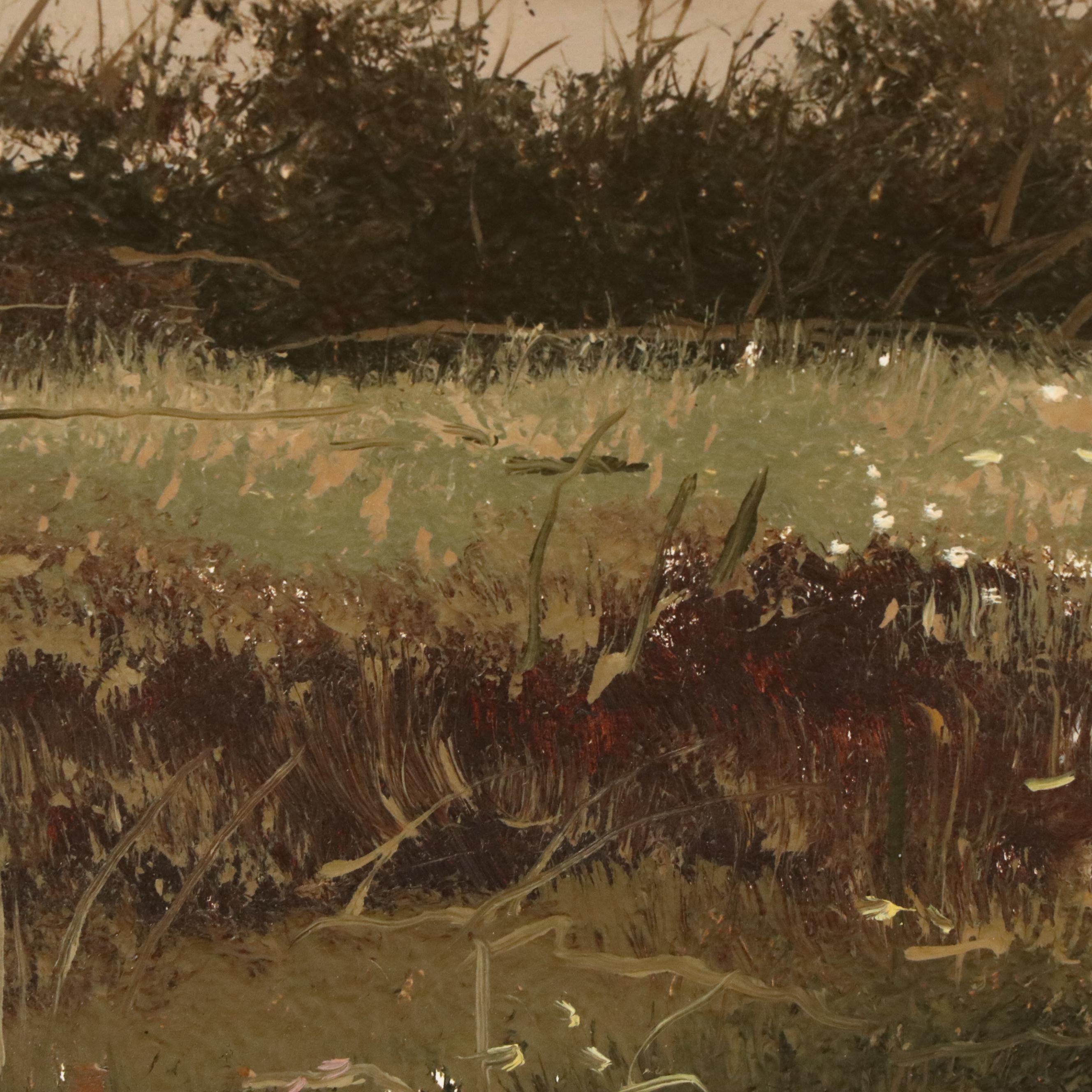 Thomas A. DeDecker Oil Painting of Crow Encampment, Late 20th Century