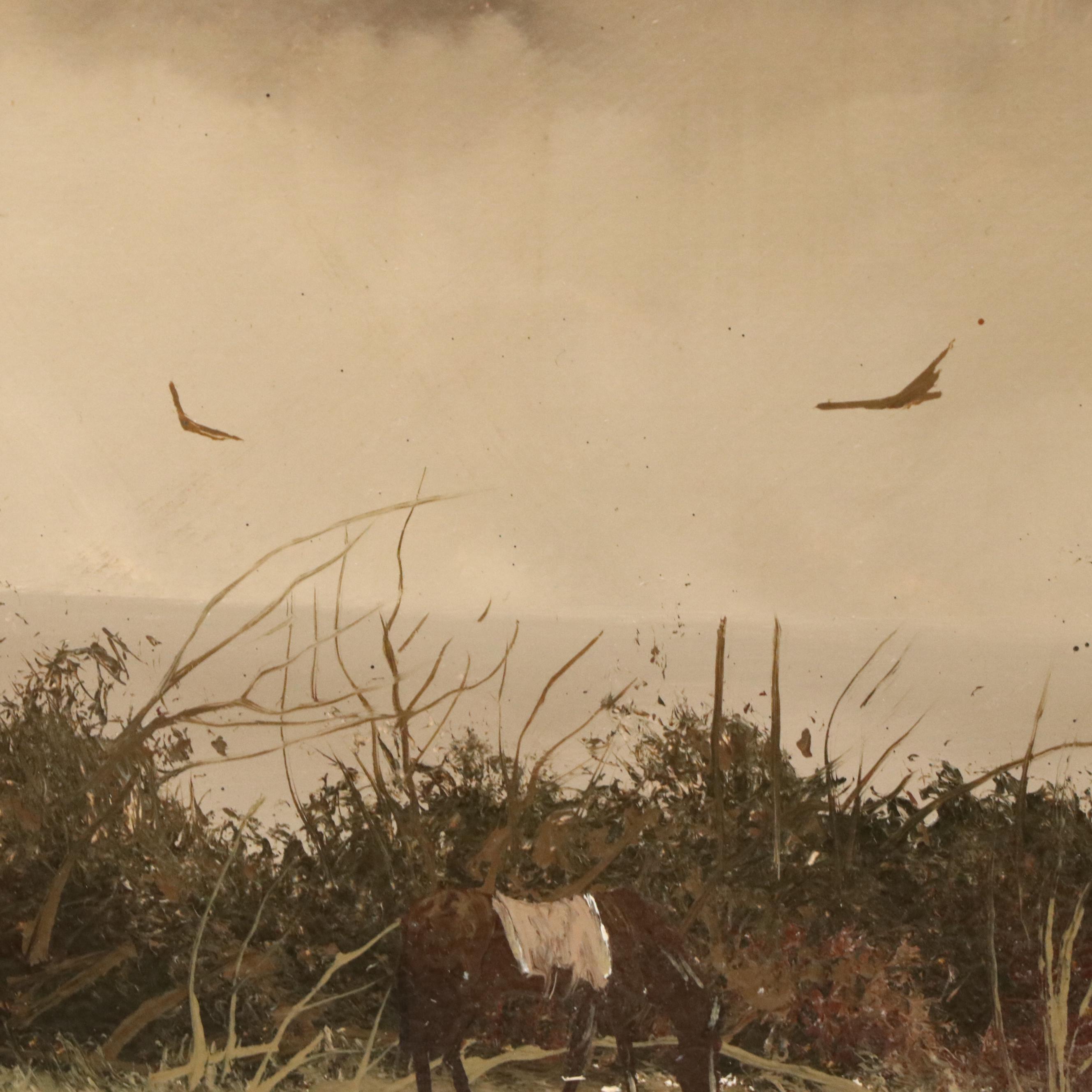 Thomas A. DeDecker Oil Painting of Crow Encampment, Late 20th Century