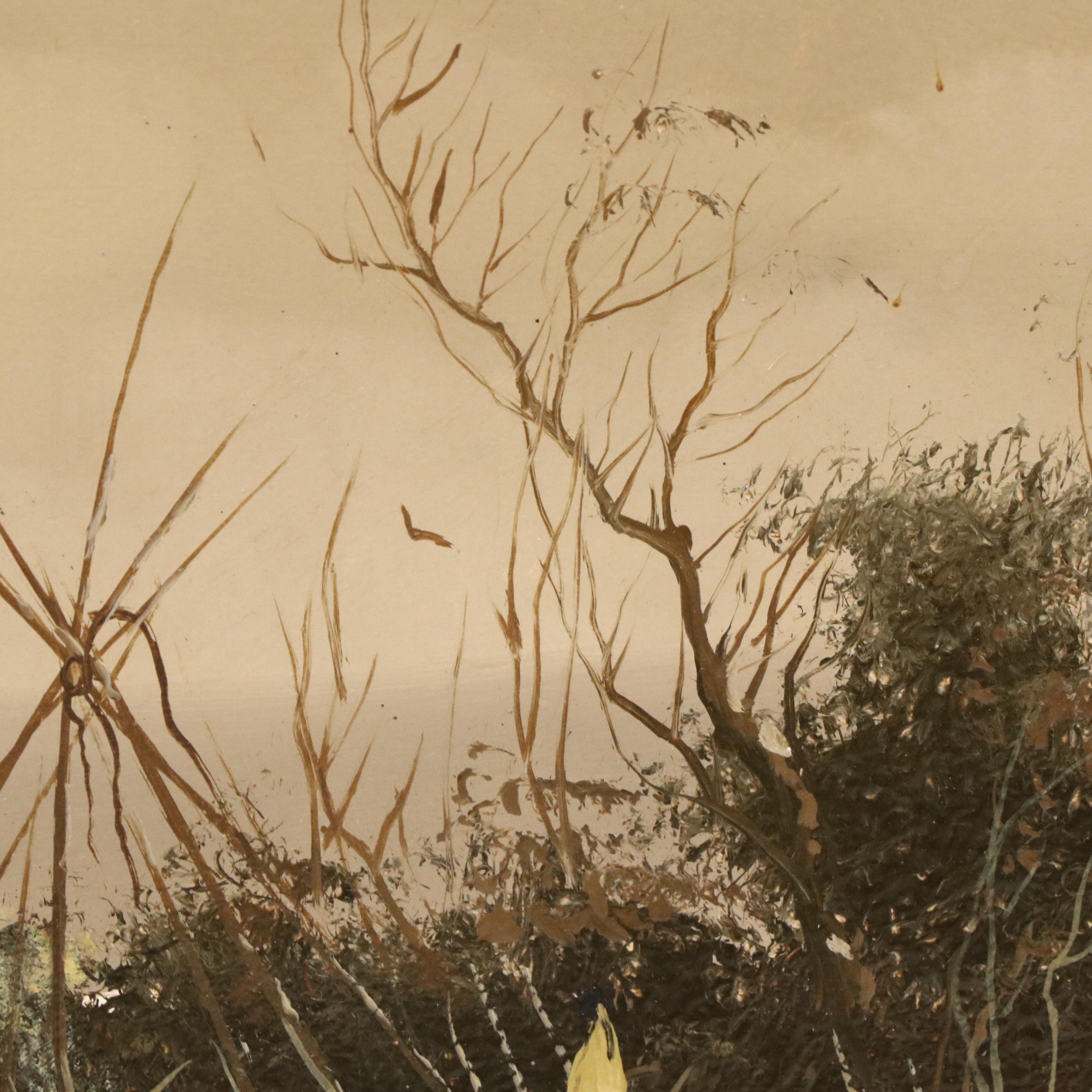 Thomas A. DeDecker Oil Painting of Crow Encampment, Late 20th Century