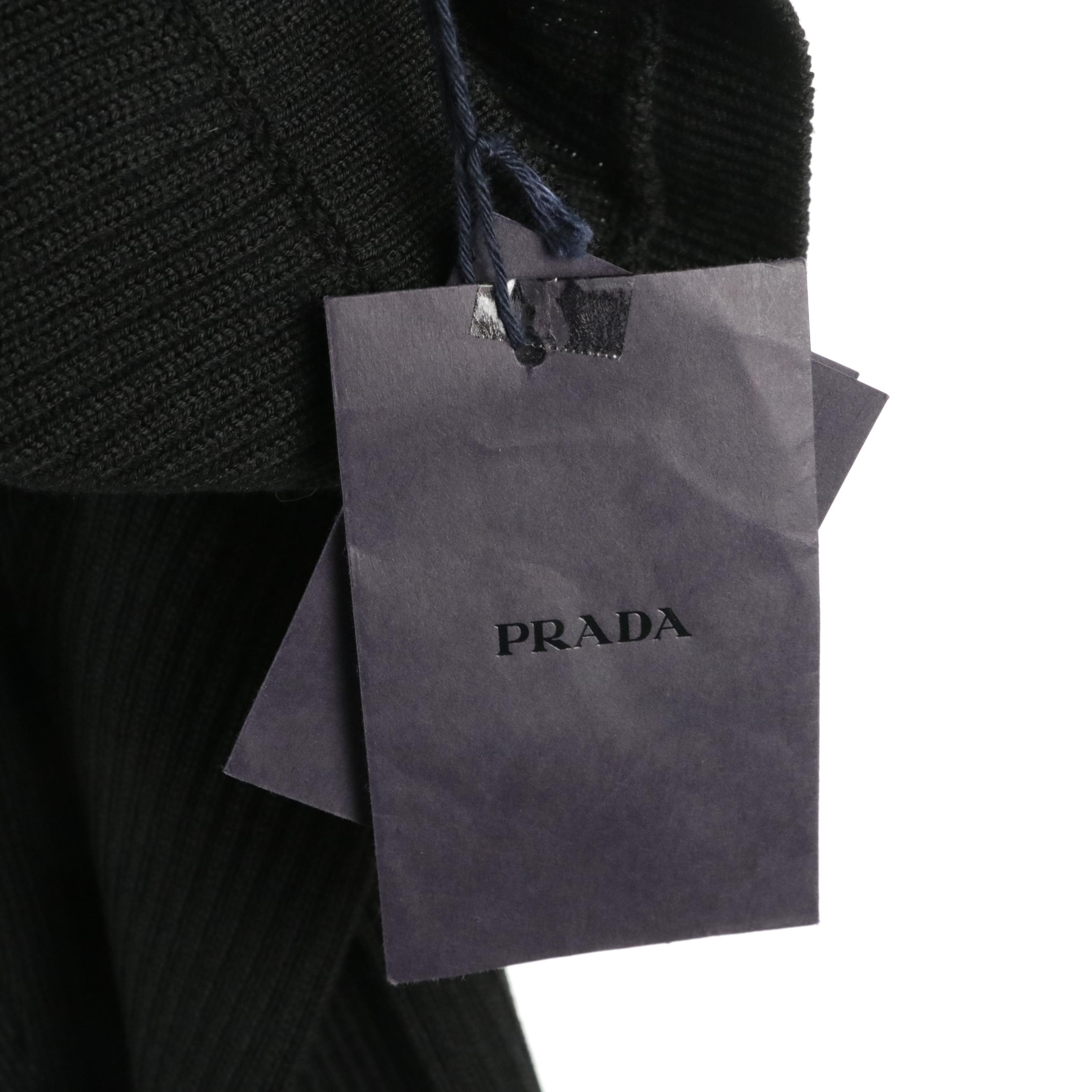 Prada Black Wool Rib Knit Flared Leggings, With Tag