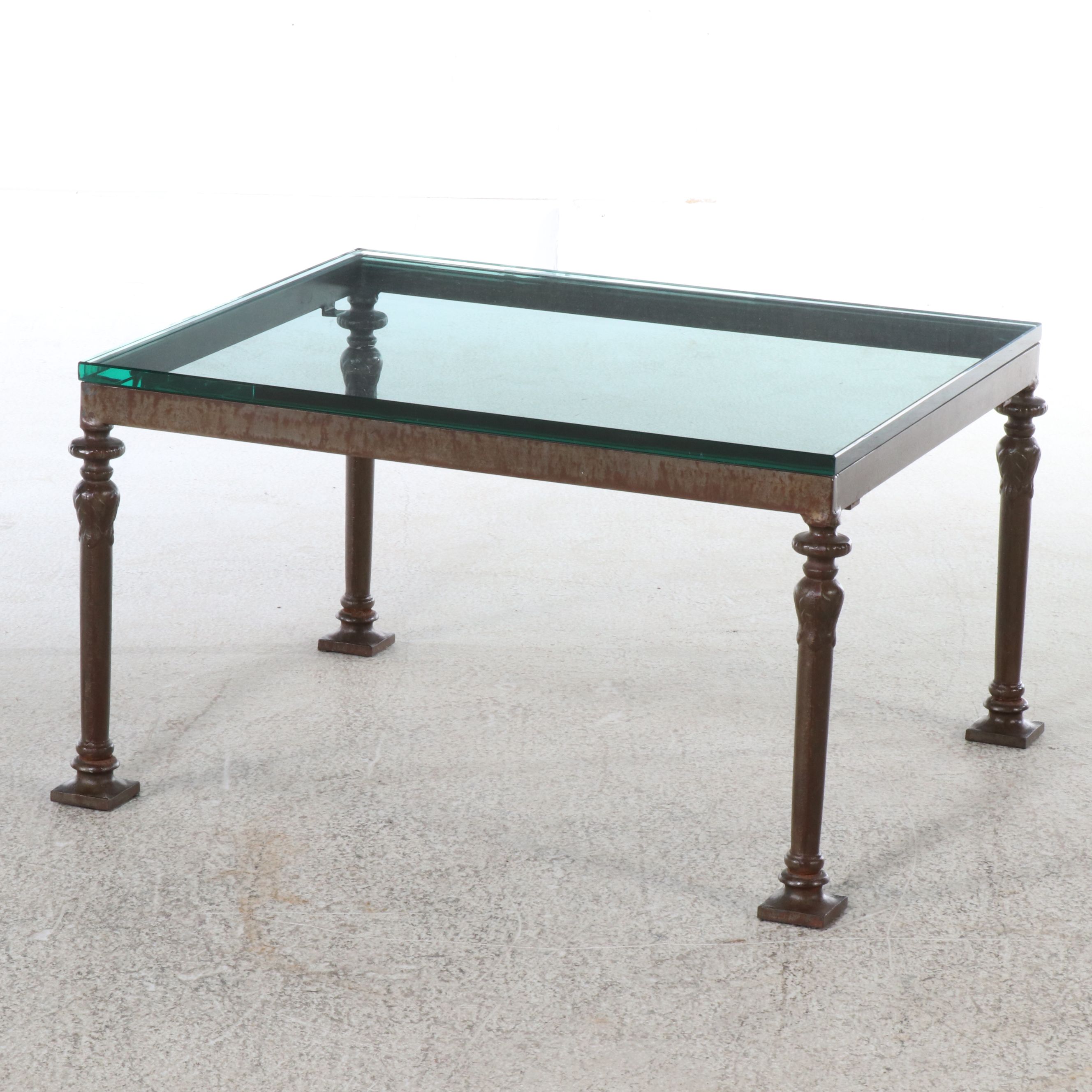 Glass Top Patinated Cast Metal Coffee Table