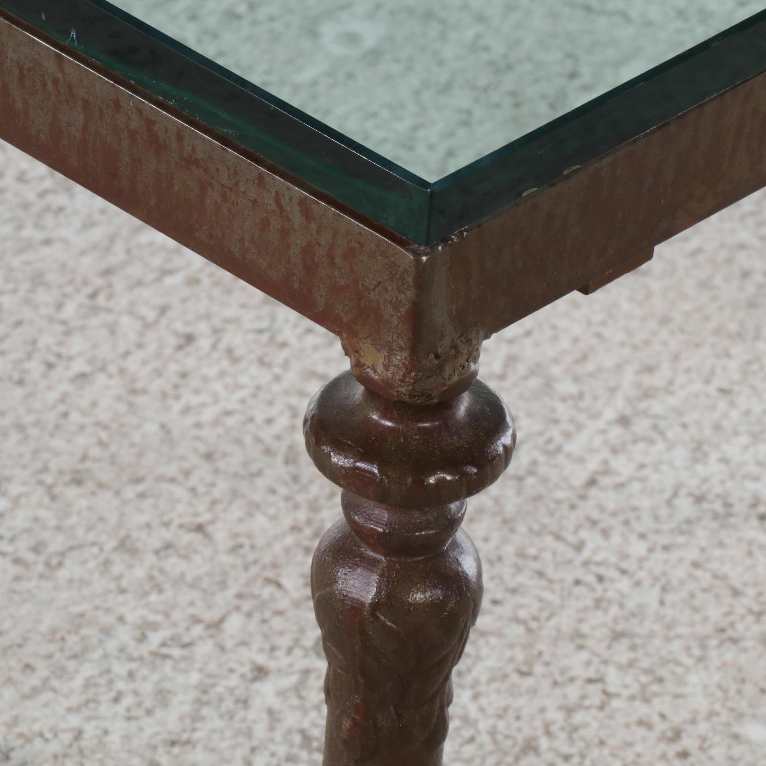 Glass Top Patinated Cast Metal Coffee Table