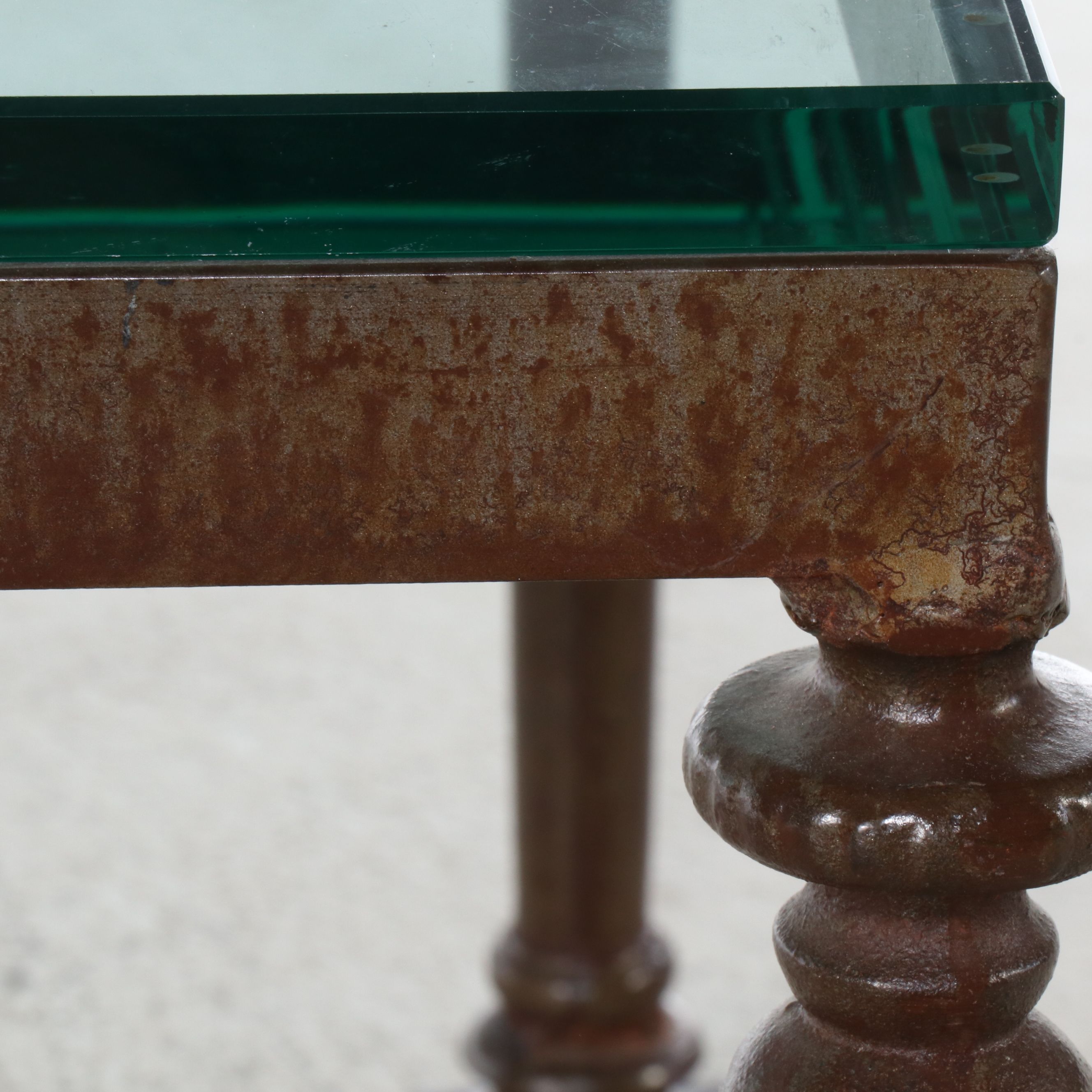 Glass Top Patinated Cast Metal Coffee Table