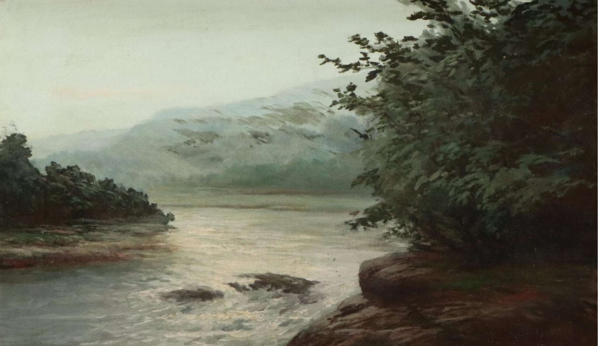 American School Oil Painting of River Landscape, Circa Early 20th Century