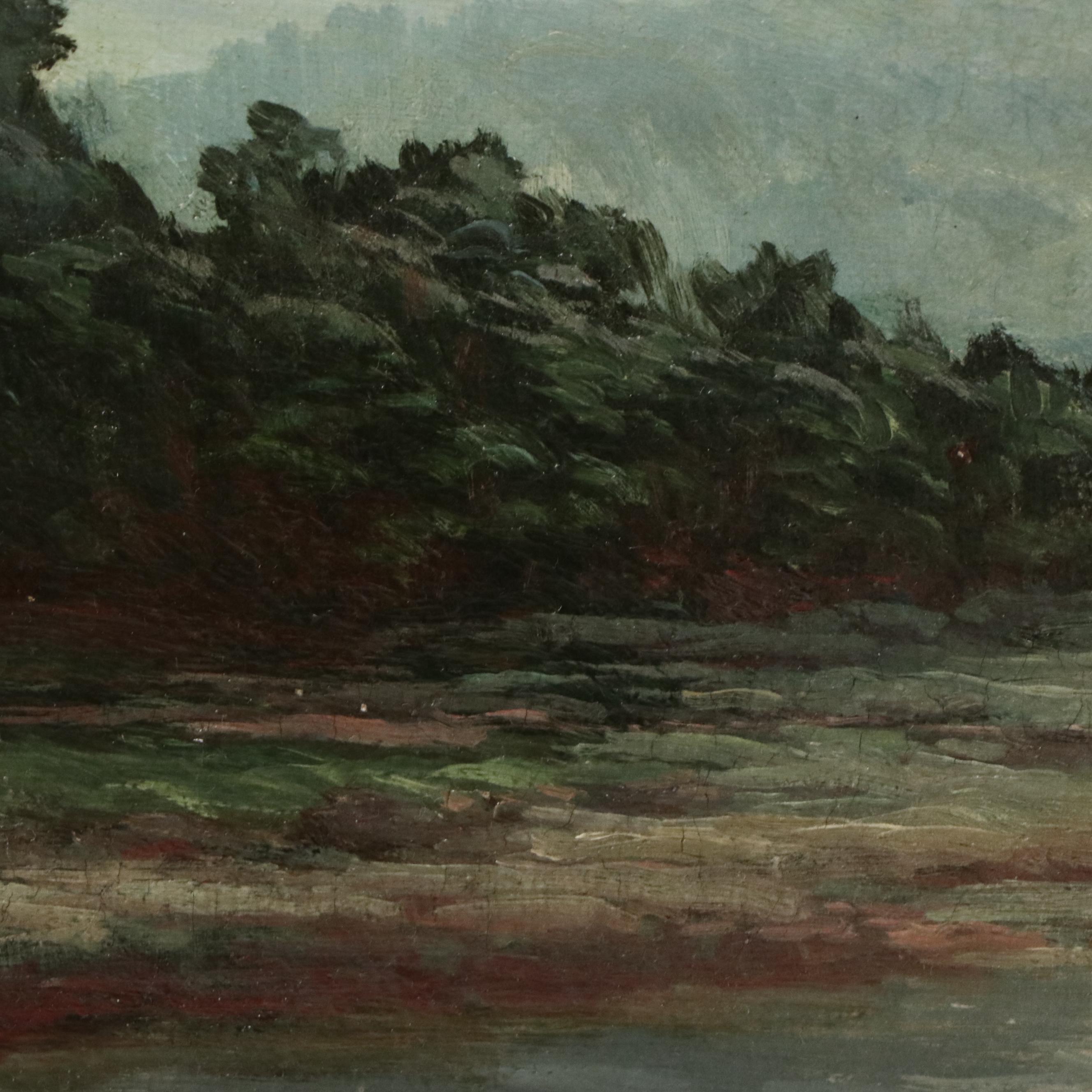American School Oil Painting of River Landscape, Circa Early 20th Century