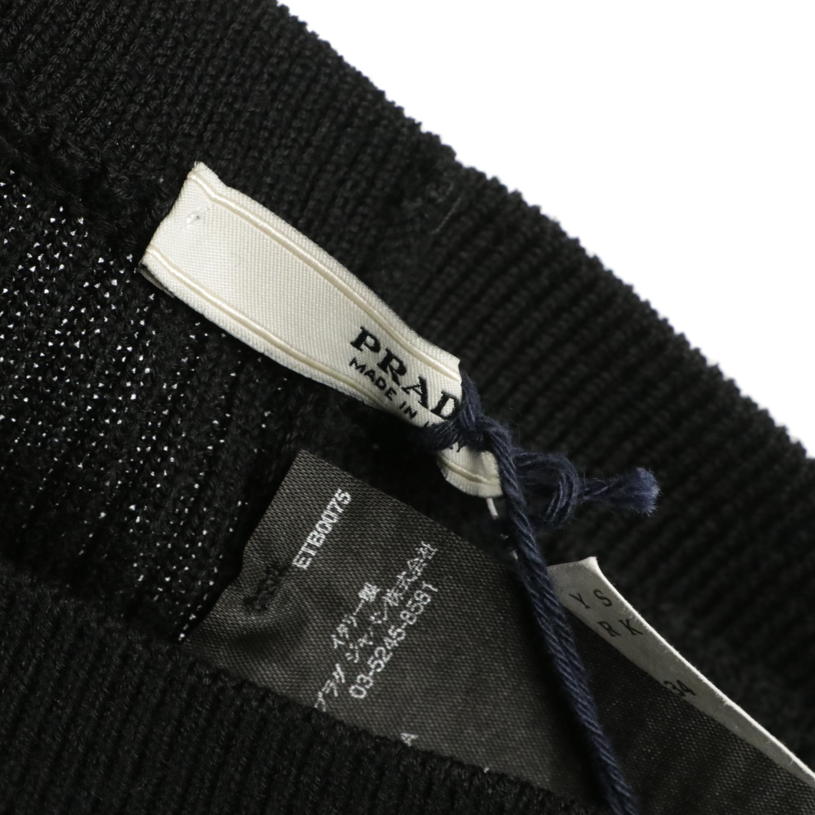 Prada Black Wool Rib Knit Flared Leggings, With Tag