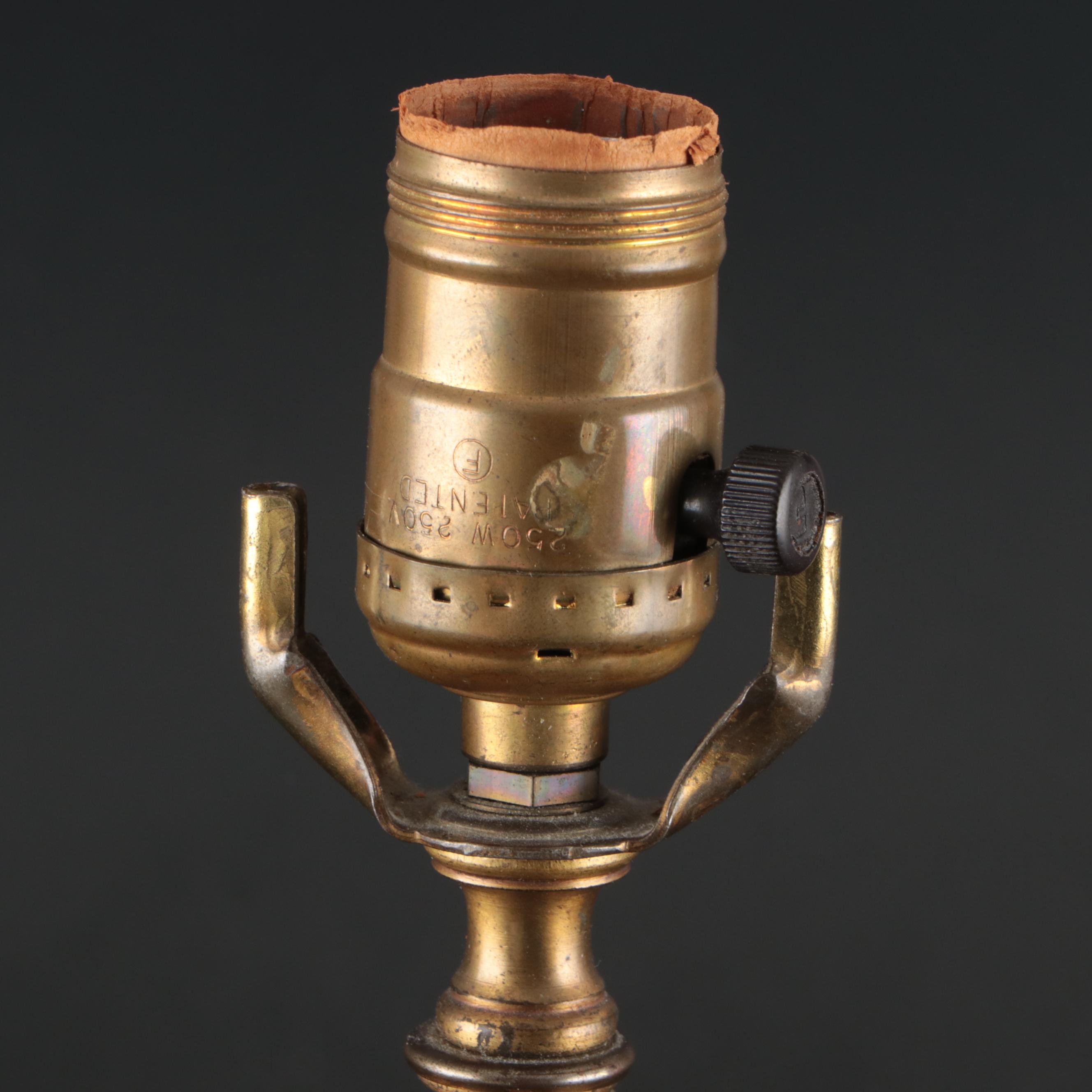 Neoclassical Style Cut Glass and Brass Finish Table Lamp with Silk Bell Shade