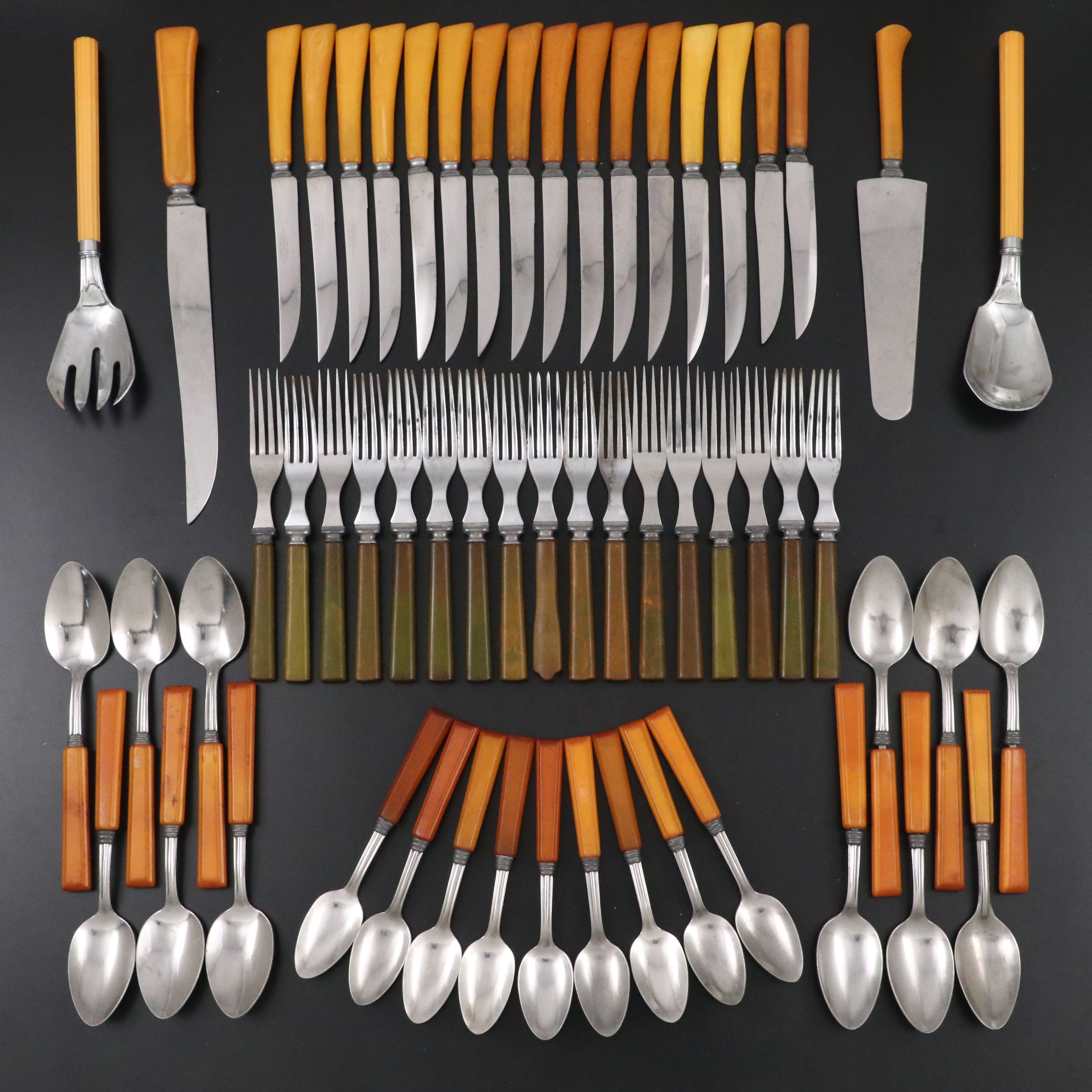 Burns Butterscotch and Other Bakelite Handled Flatware and Serving Utensils