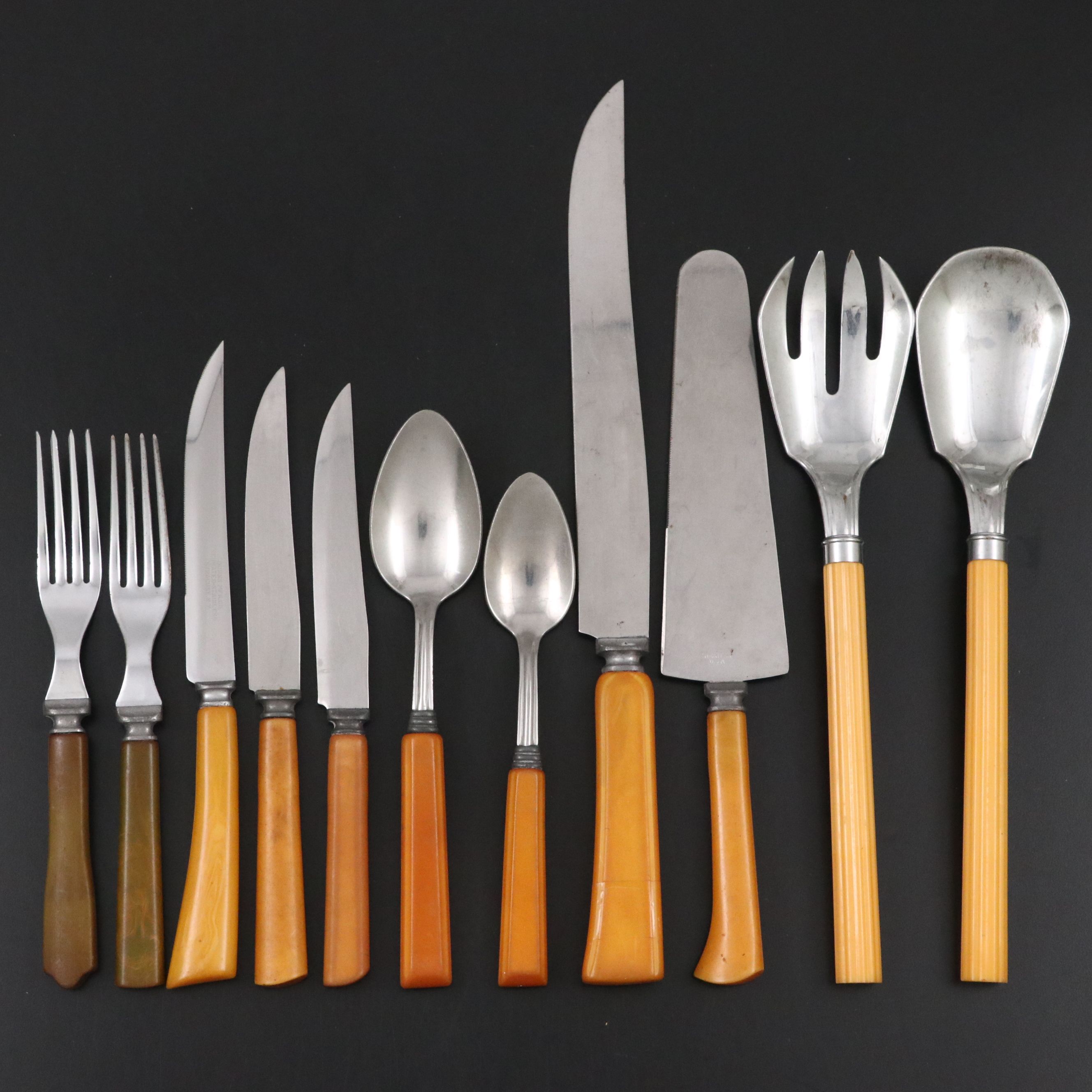 Burns Butterscotch and Other Bakelite Handled Flatware and Serving Utensils
