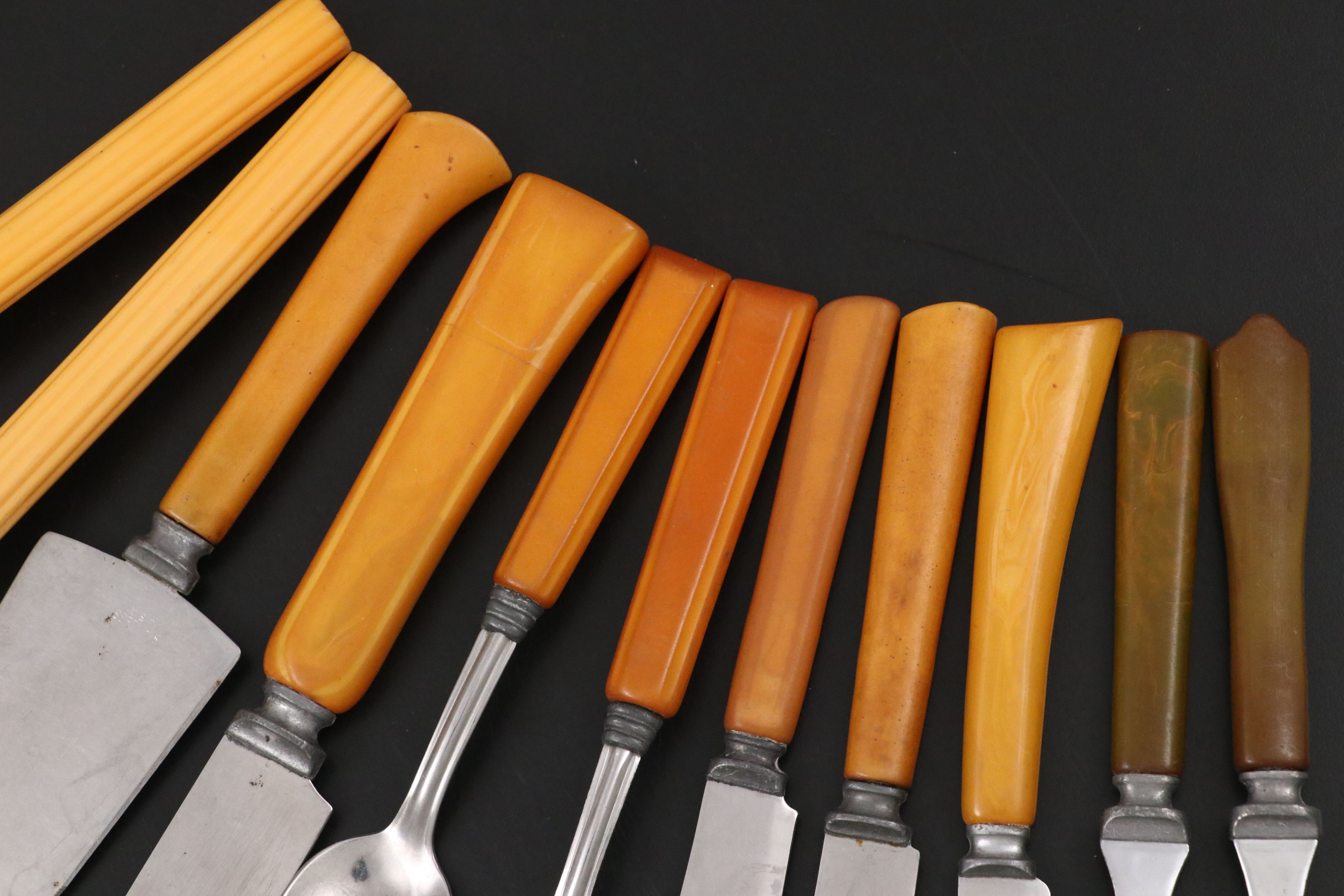 Burns Butterscotch and Other Bakelite Handled Flatware and Serving Utensils