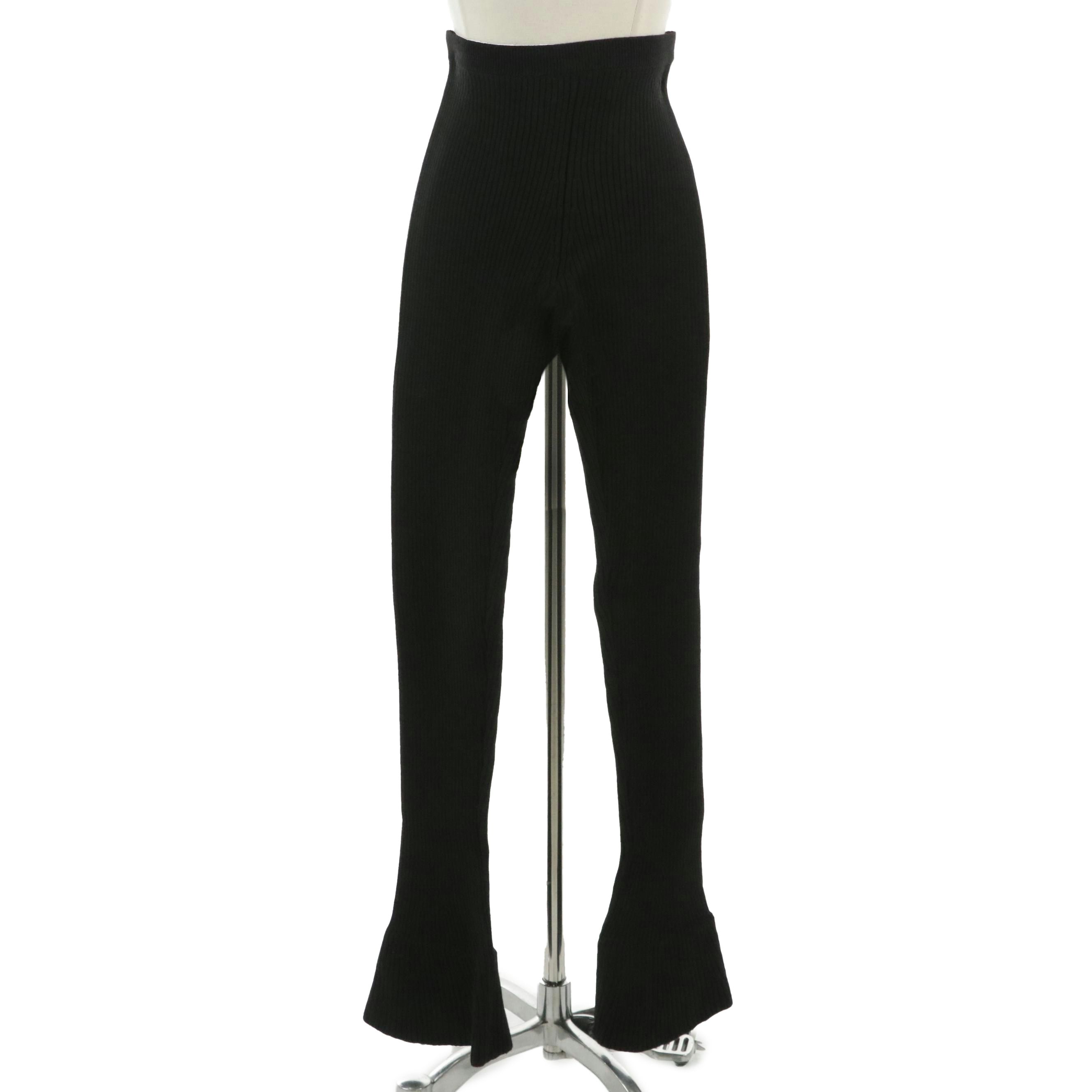 Prada Black Wool Rib Knit Flared Leggings, With Tag