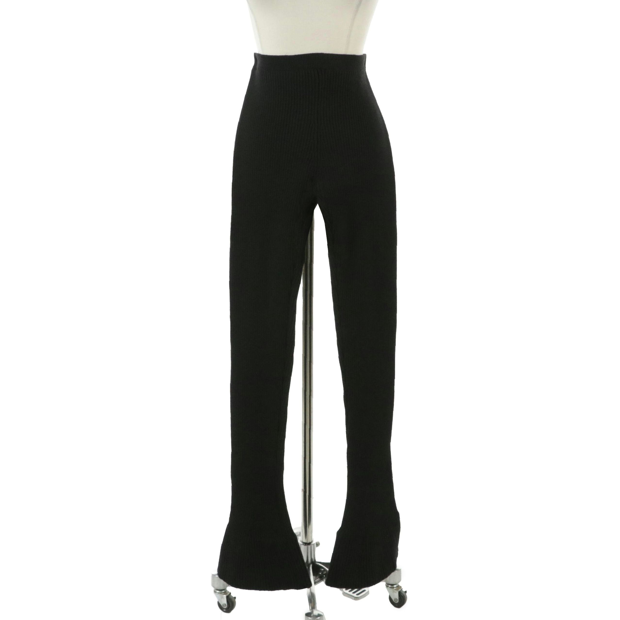 Prada Black Wool Rib Knit Flared Leggings, With Tag