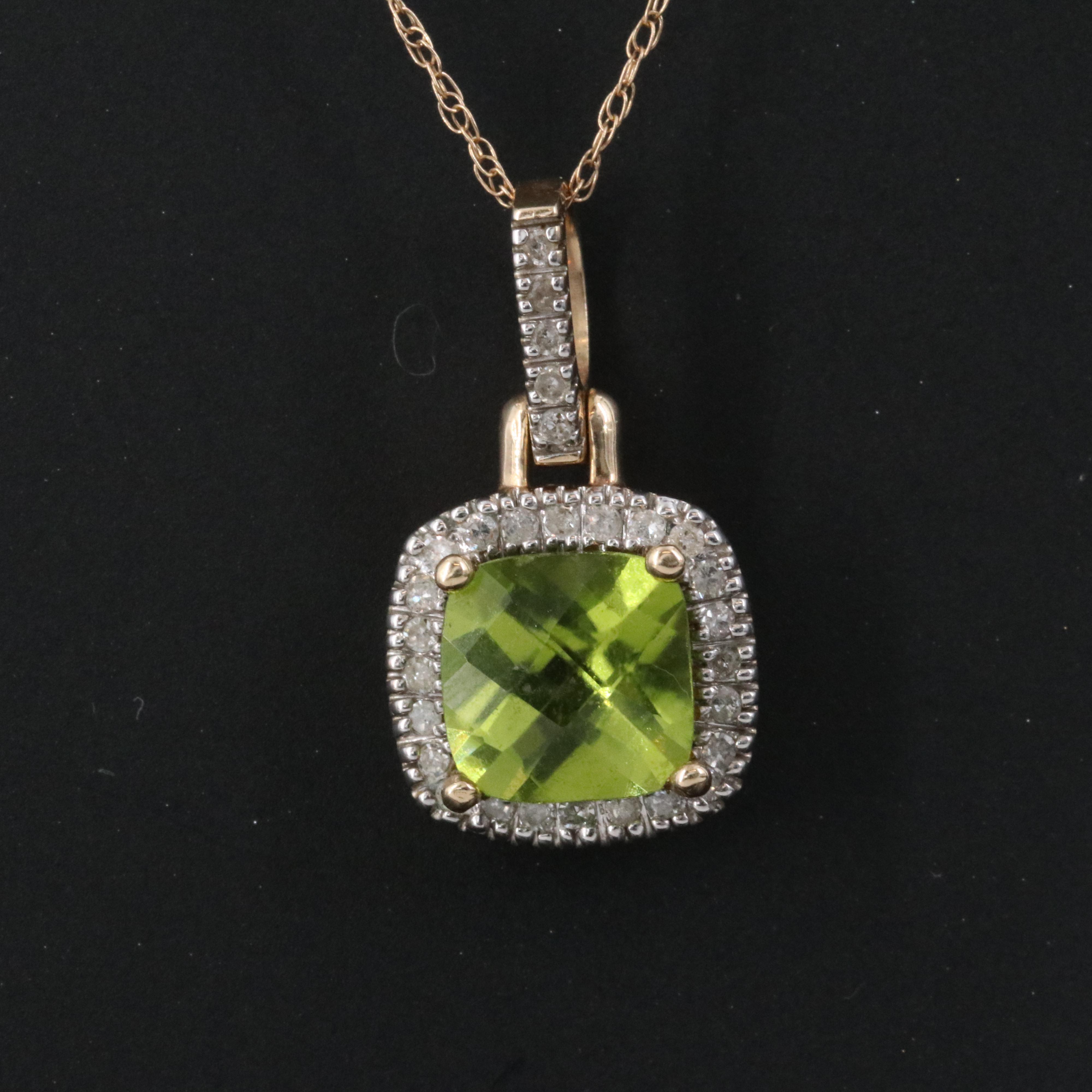 10K Peridot and Diamond Pendant