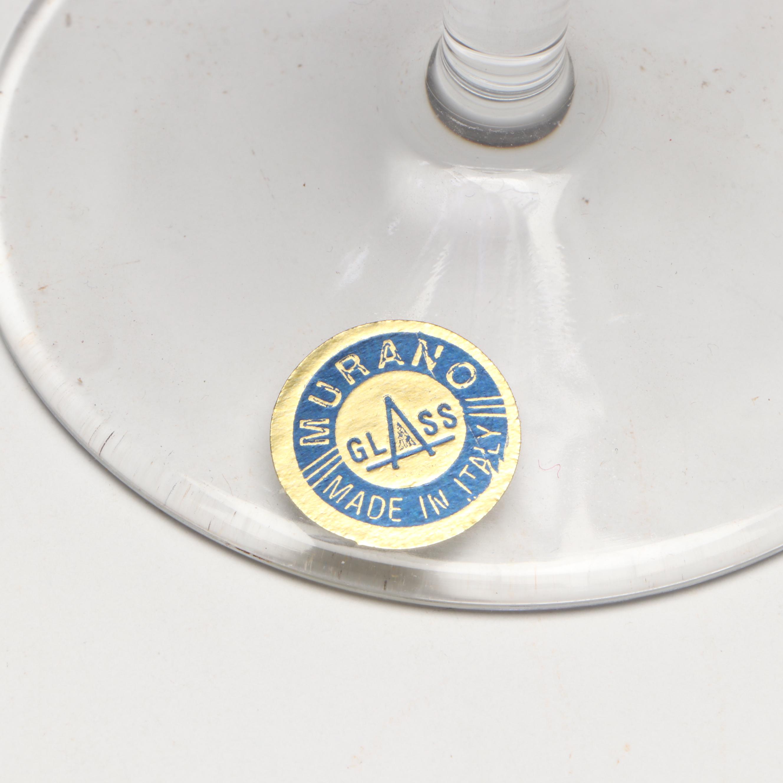 Murano Glass Elephant Stem Martini Glass with Other Tumblers and Cocktail Shaker