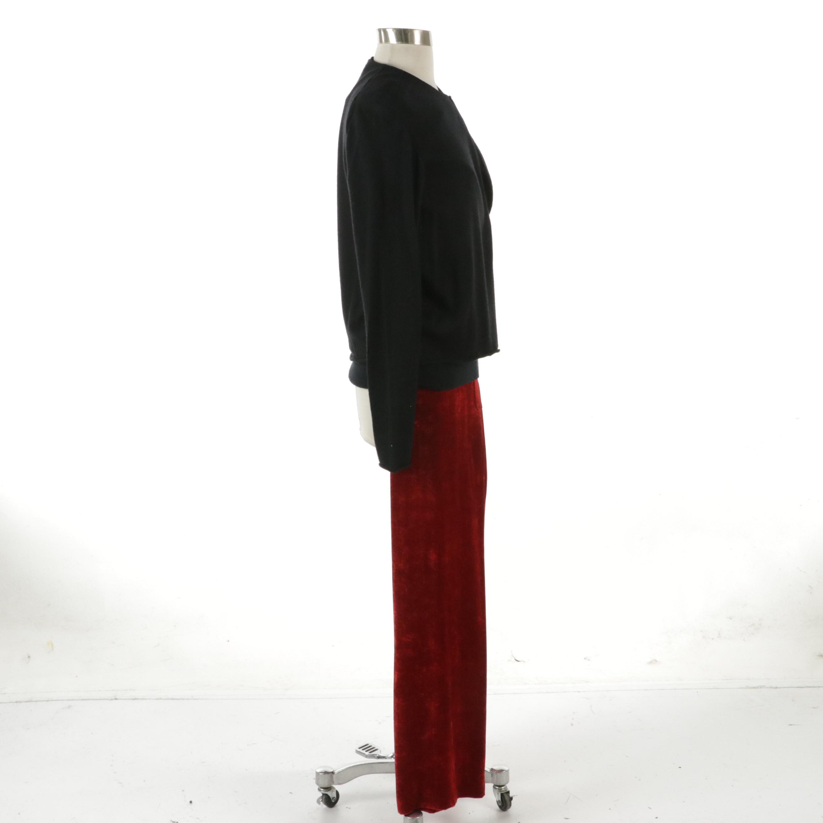 Donna Karan Signature Black Cashmere Sleeveless Top and Cardigan with Red Pants