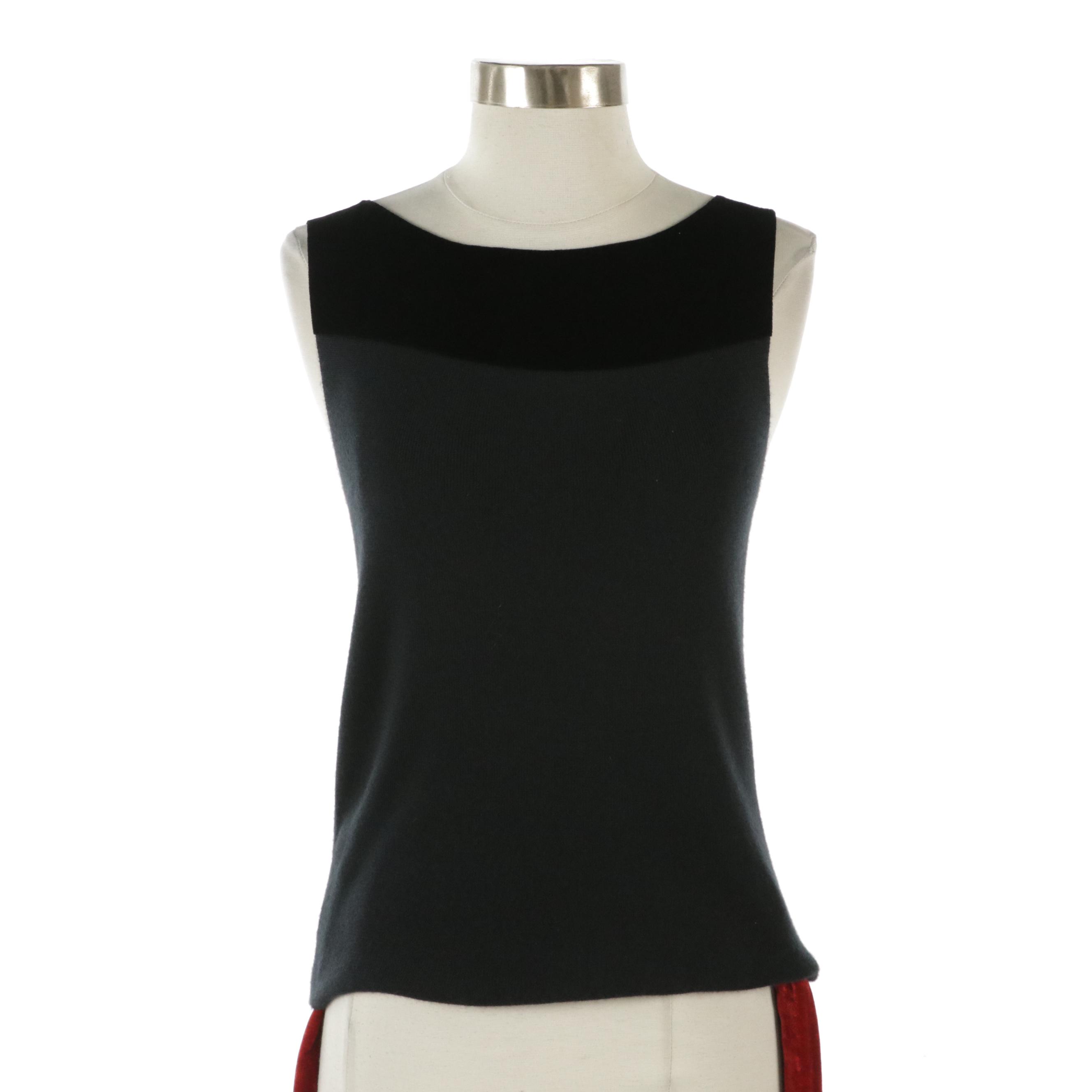 Donna Karan Signature Black Cashmere Sleeveless Top and Cardigan with Red Pants