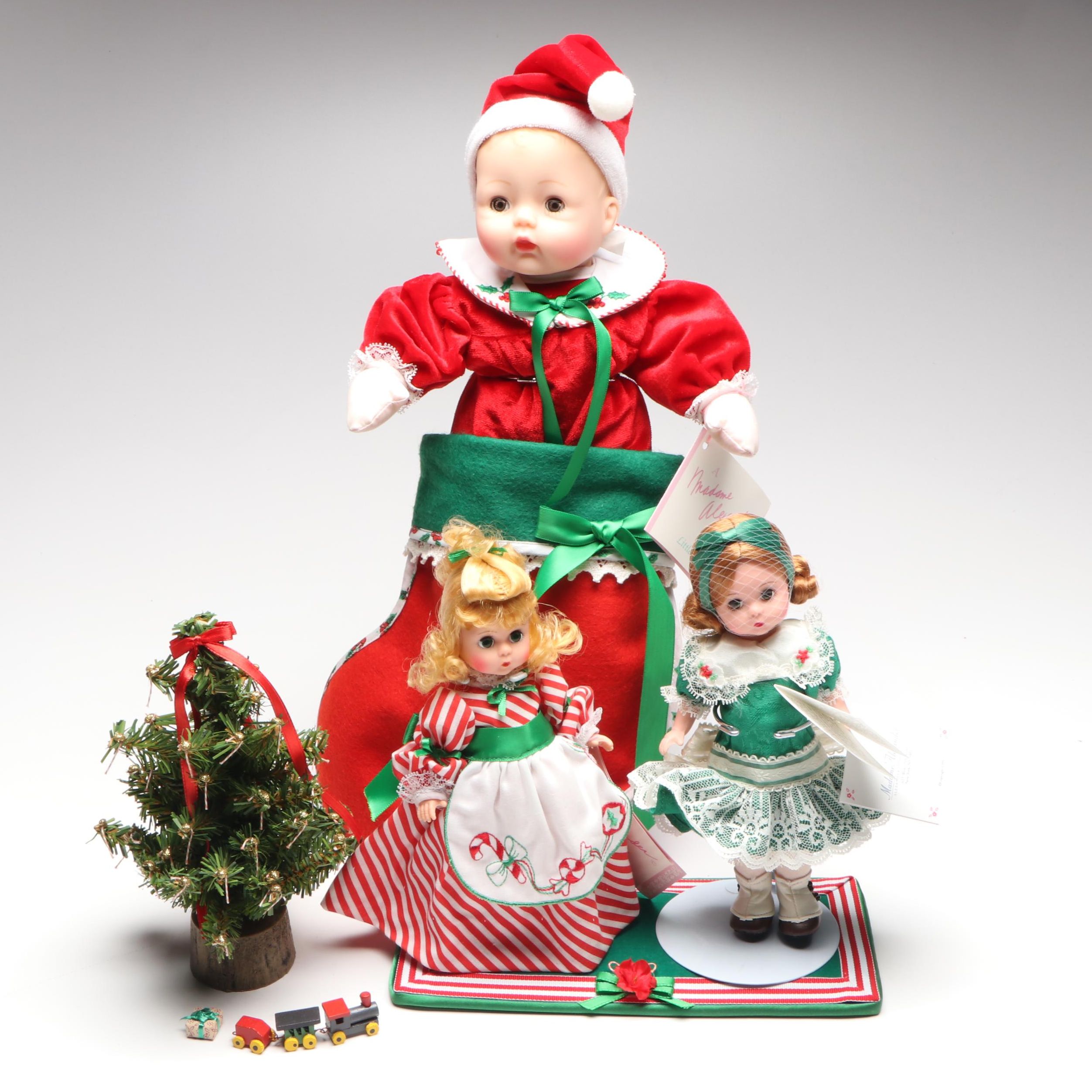 Madame Alexander "Little Huggums" with Other Christmas Dolls and Accessories