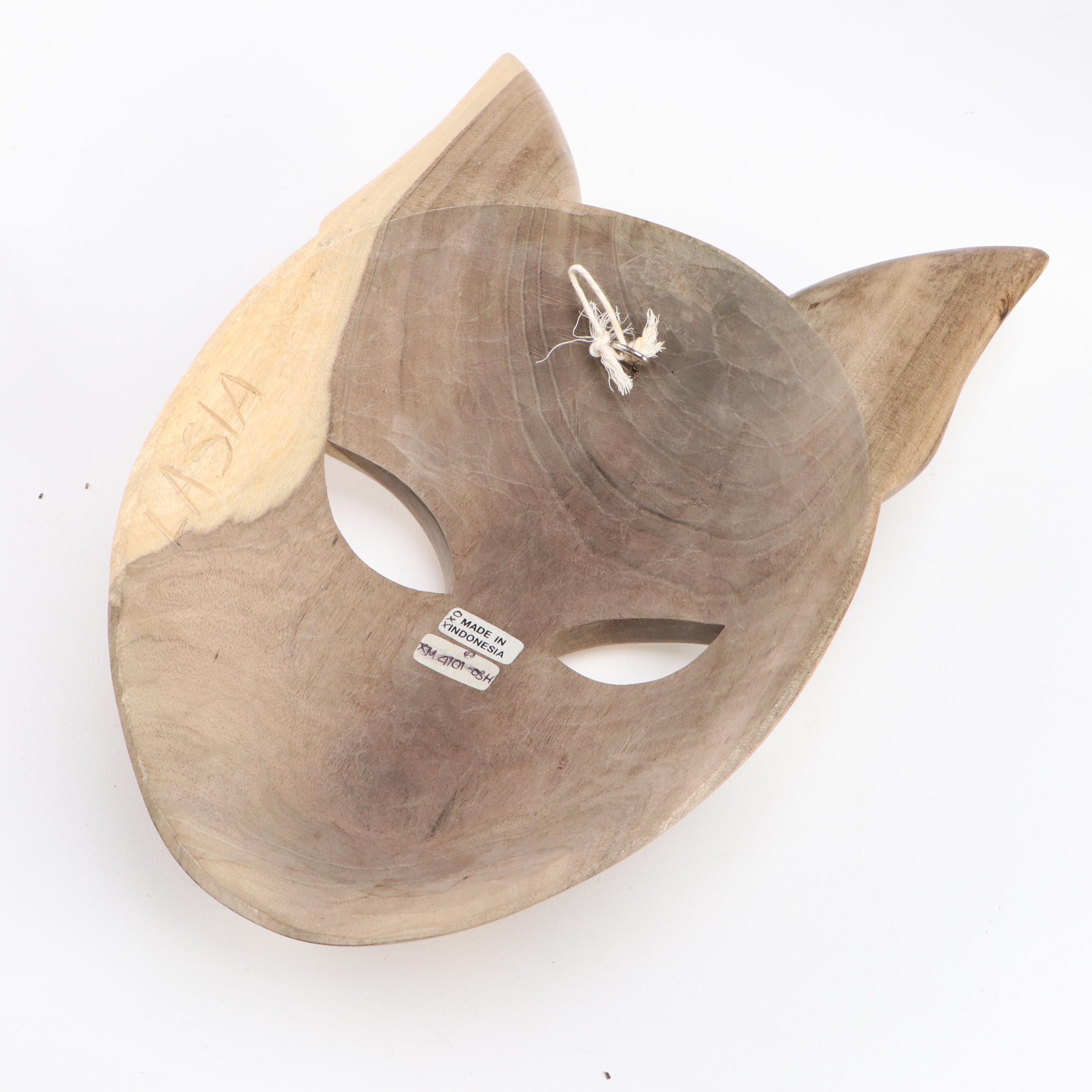 Three Indonesian Hand-Carved Wooden Souvenir Wall Masks