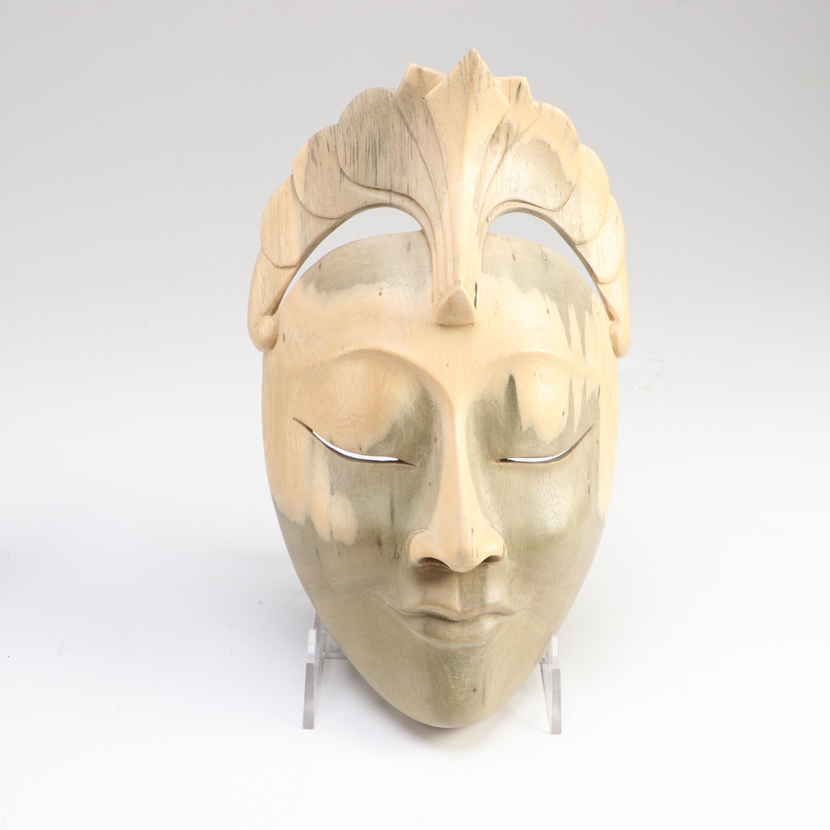 Three Indonesian Hand-Carved Wooden Souvenir Wall Masks