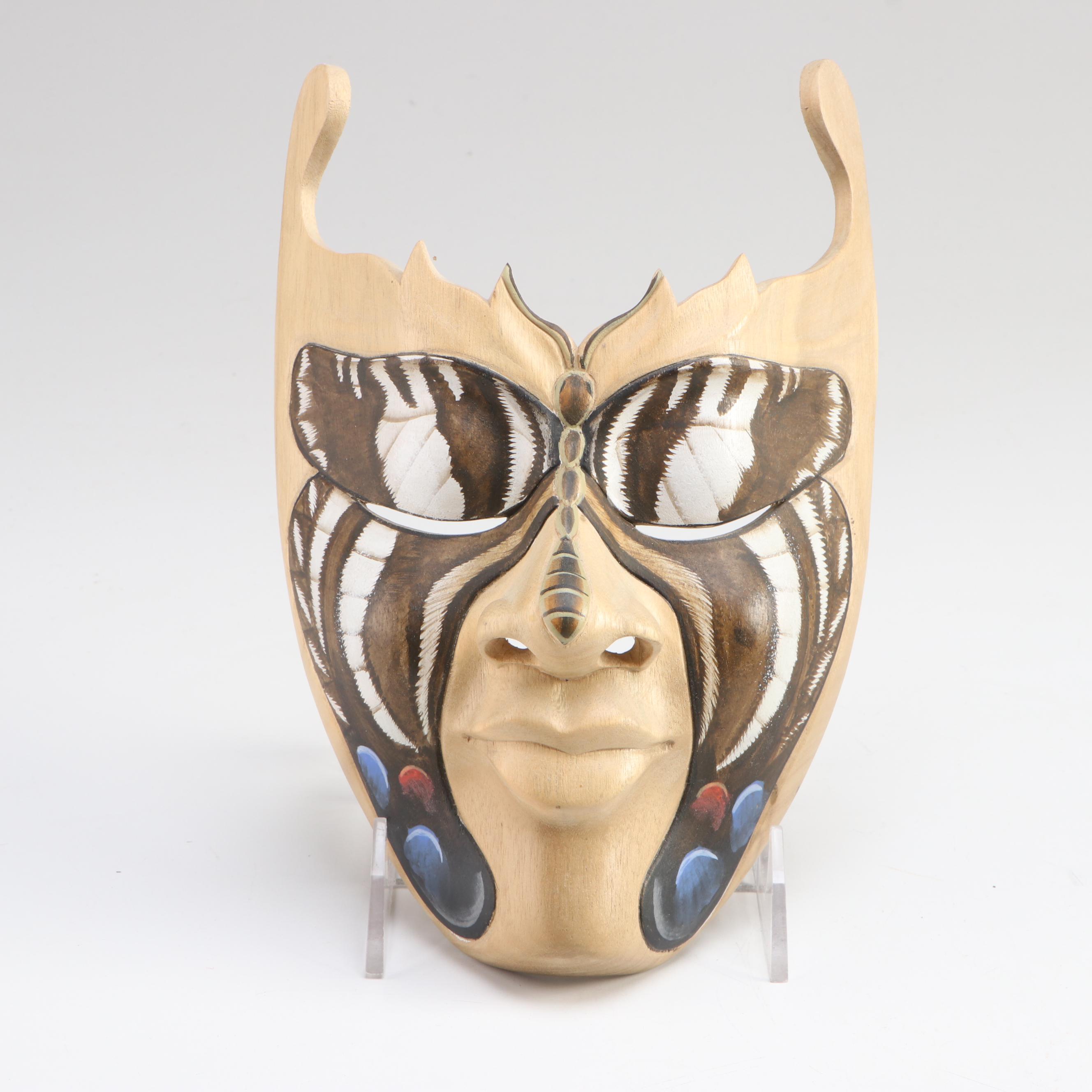 Three Indonesian Hand-Carved Wooden Souvenir Wall Masks