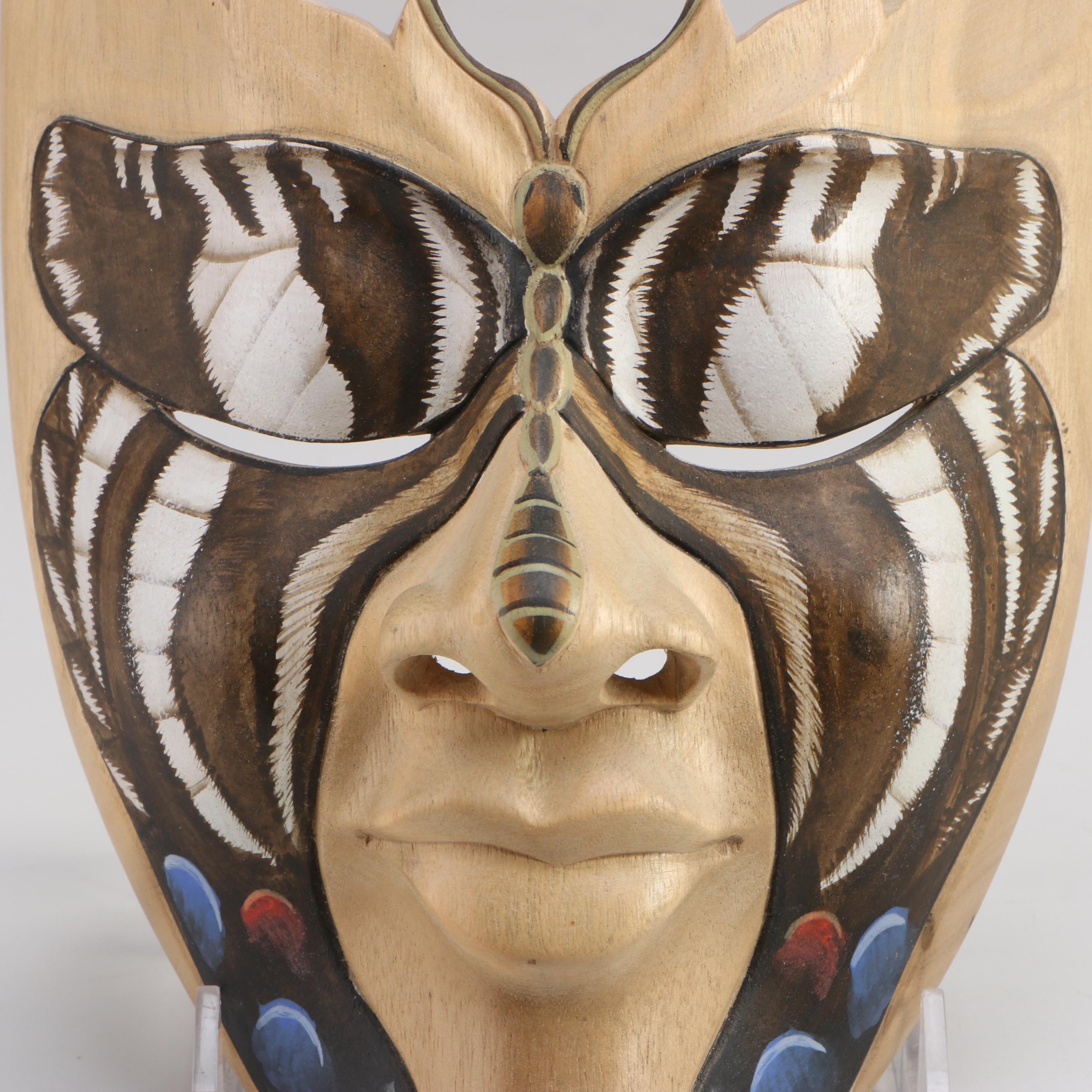 Three Indonesian Hand-Carved Wooden Souvenir Wall Masks