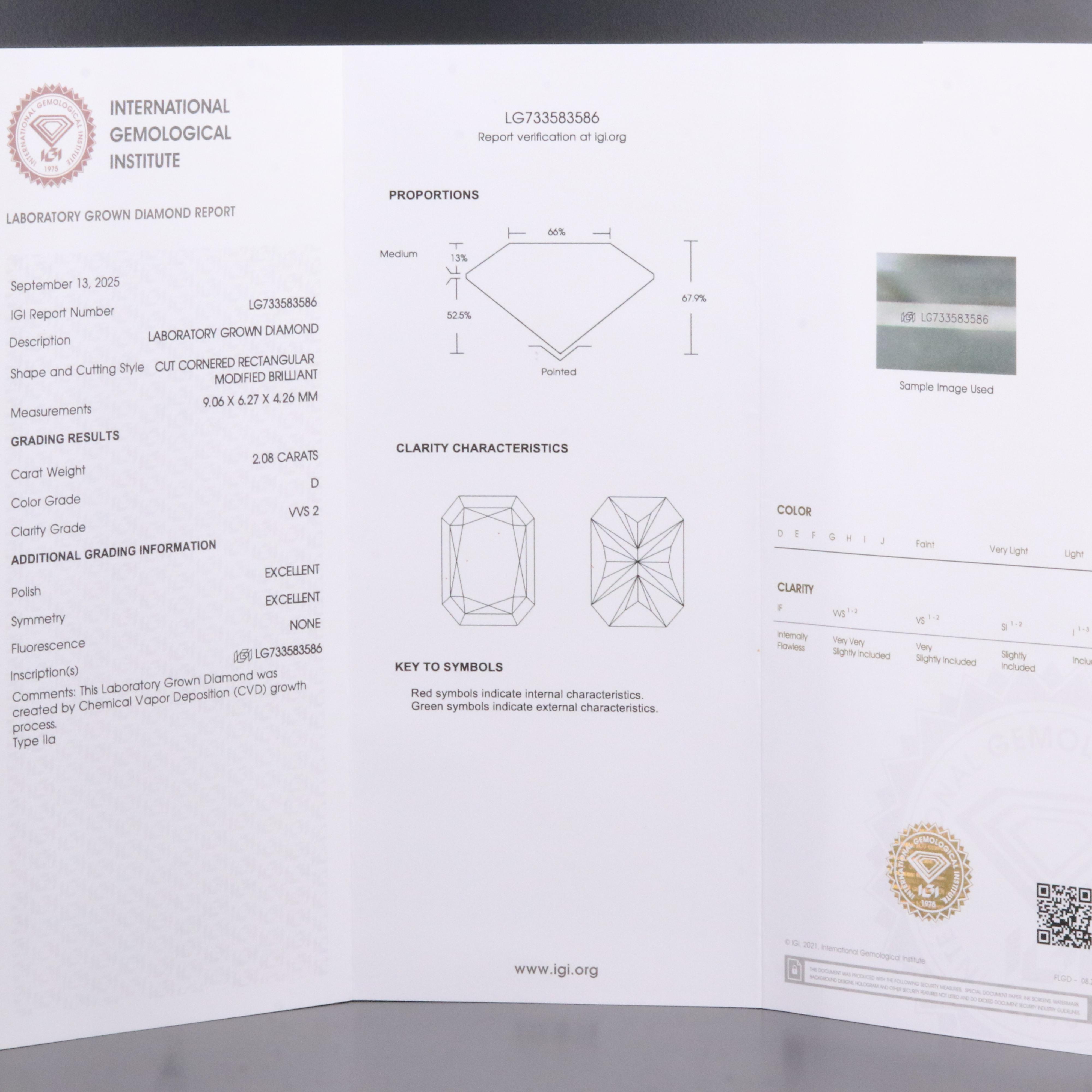 Loose 2.08 CT Lab Grown Diamond with IGI Report