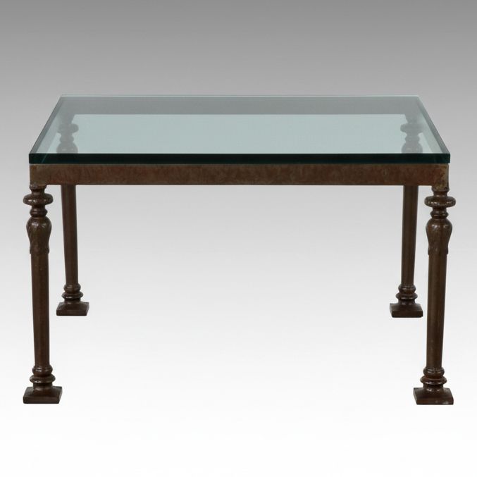 Glass Top Patinated Cast Metal Coffee Table