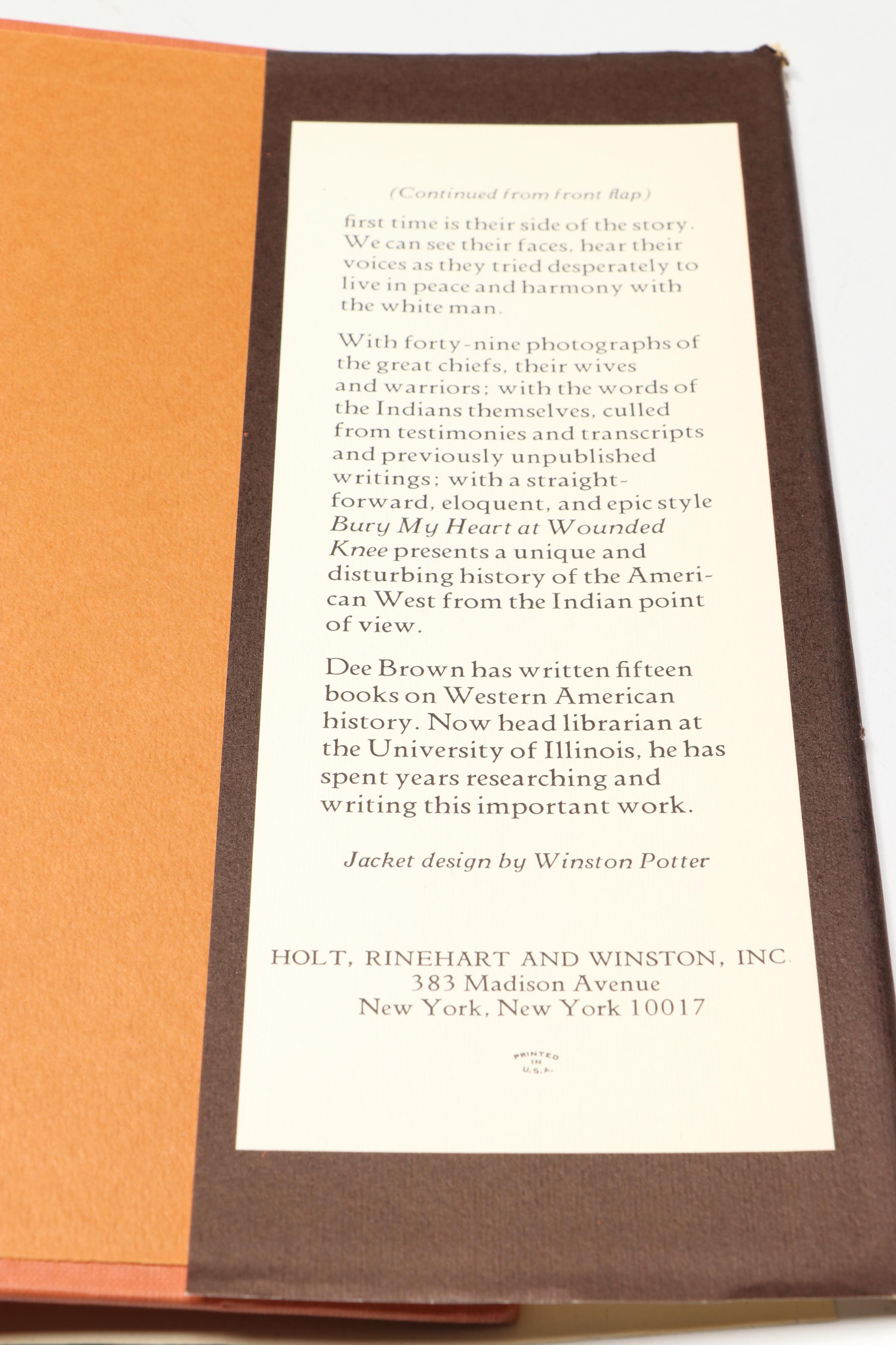First Edition "Bury My Heart at Wounded Knee" by Dee Brown, 1970