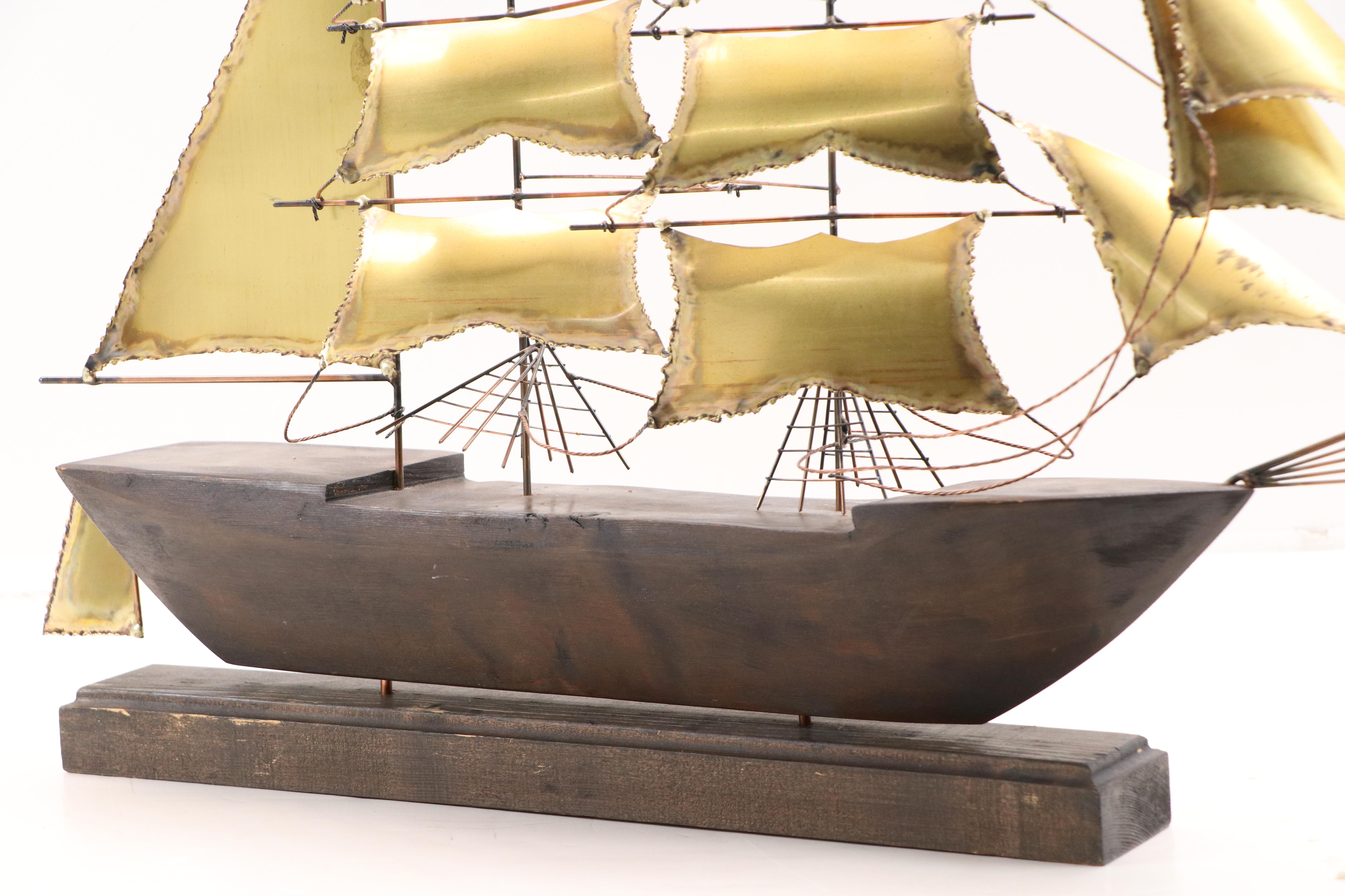 Brass, Copper, and Wood Model Clipper Ship, Mid to Late 20th Century