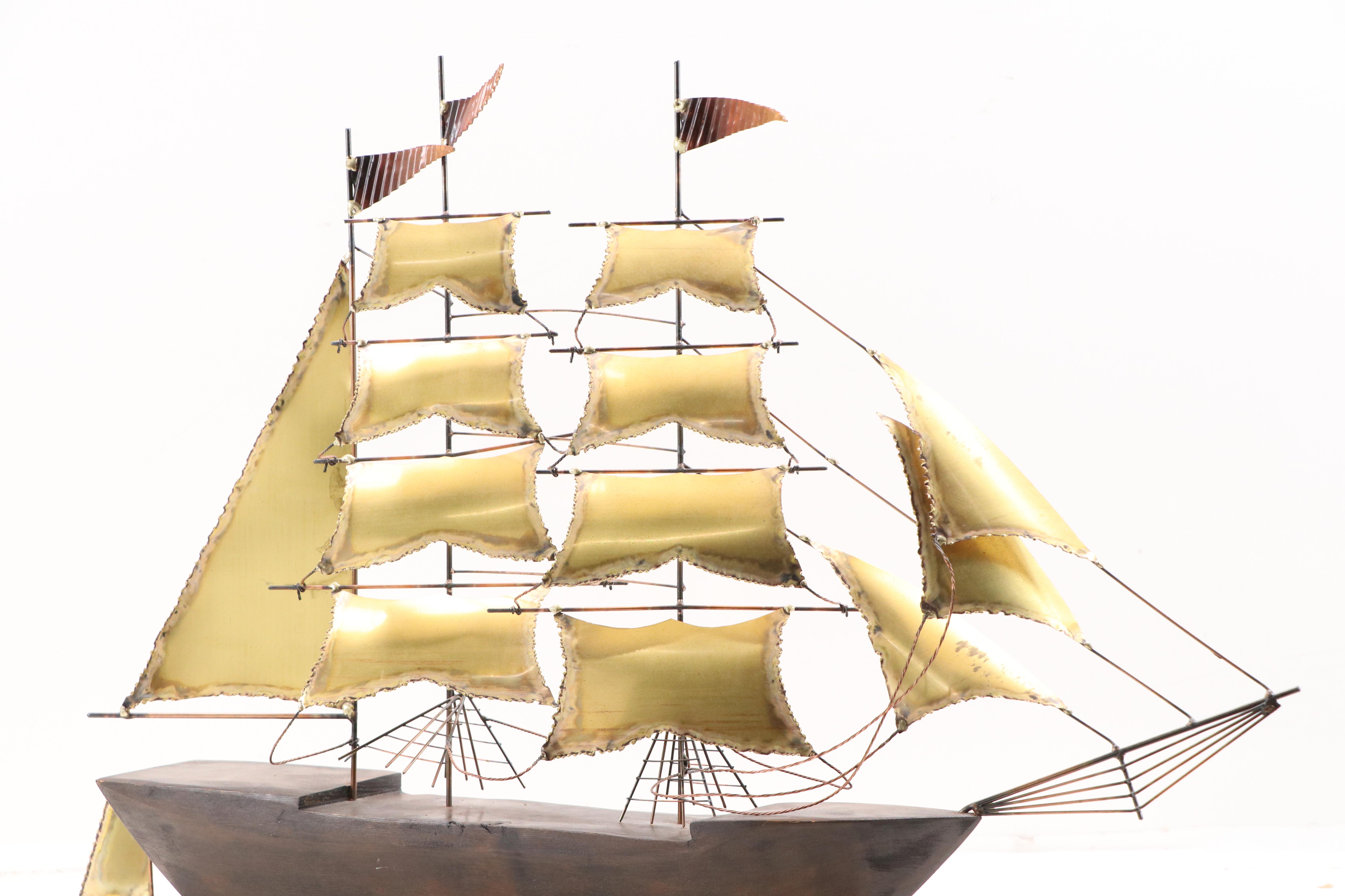 Brass, Copper, and Wood Model Clipper Ship, Mid to Late 20th Century