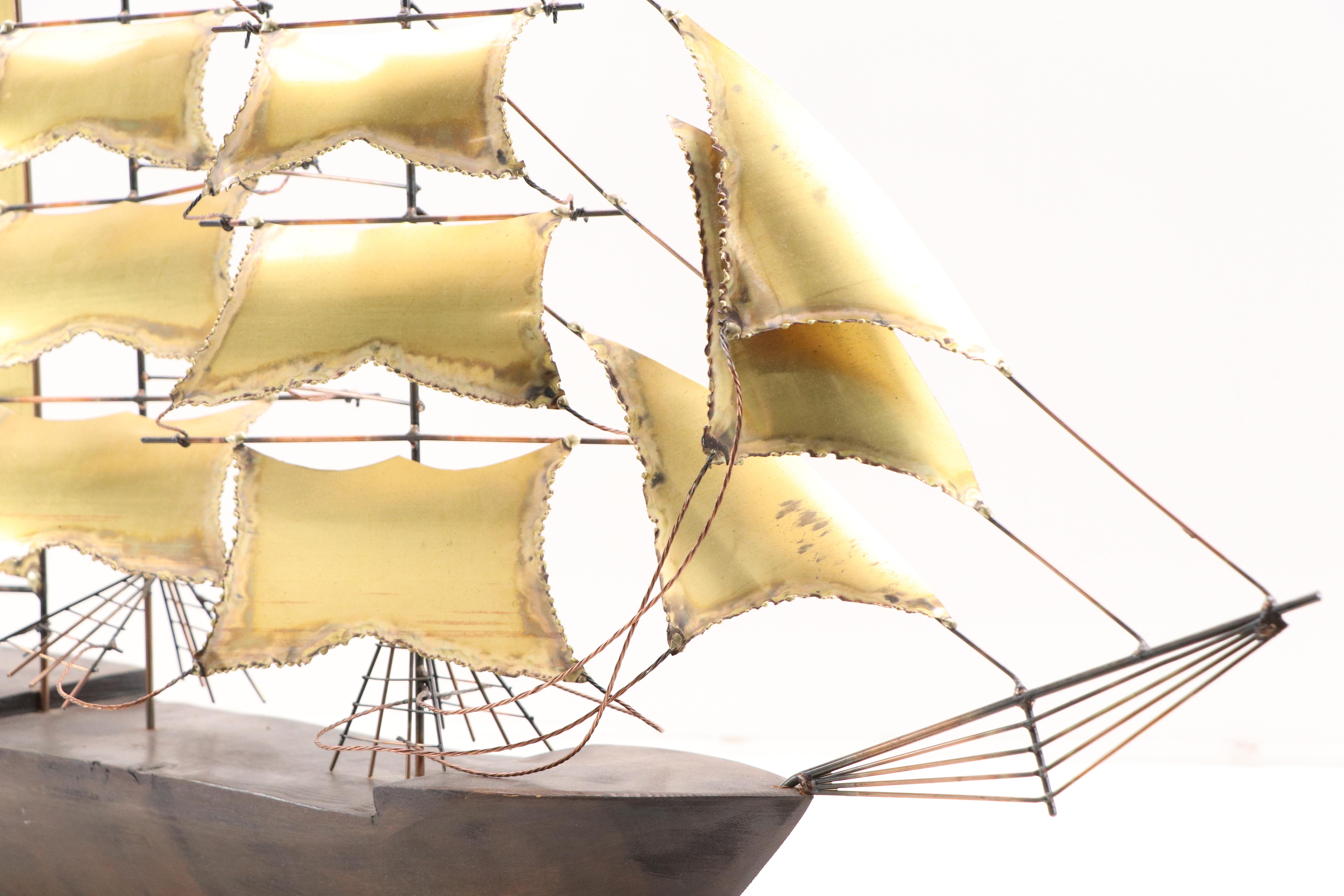 Brass, Copper, and Wood Model Clipper Ship, Mid to Late 20th Century
