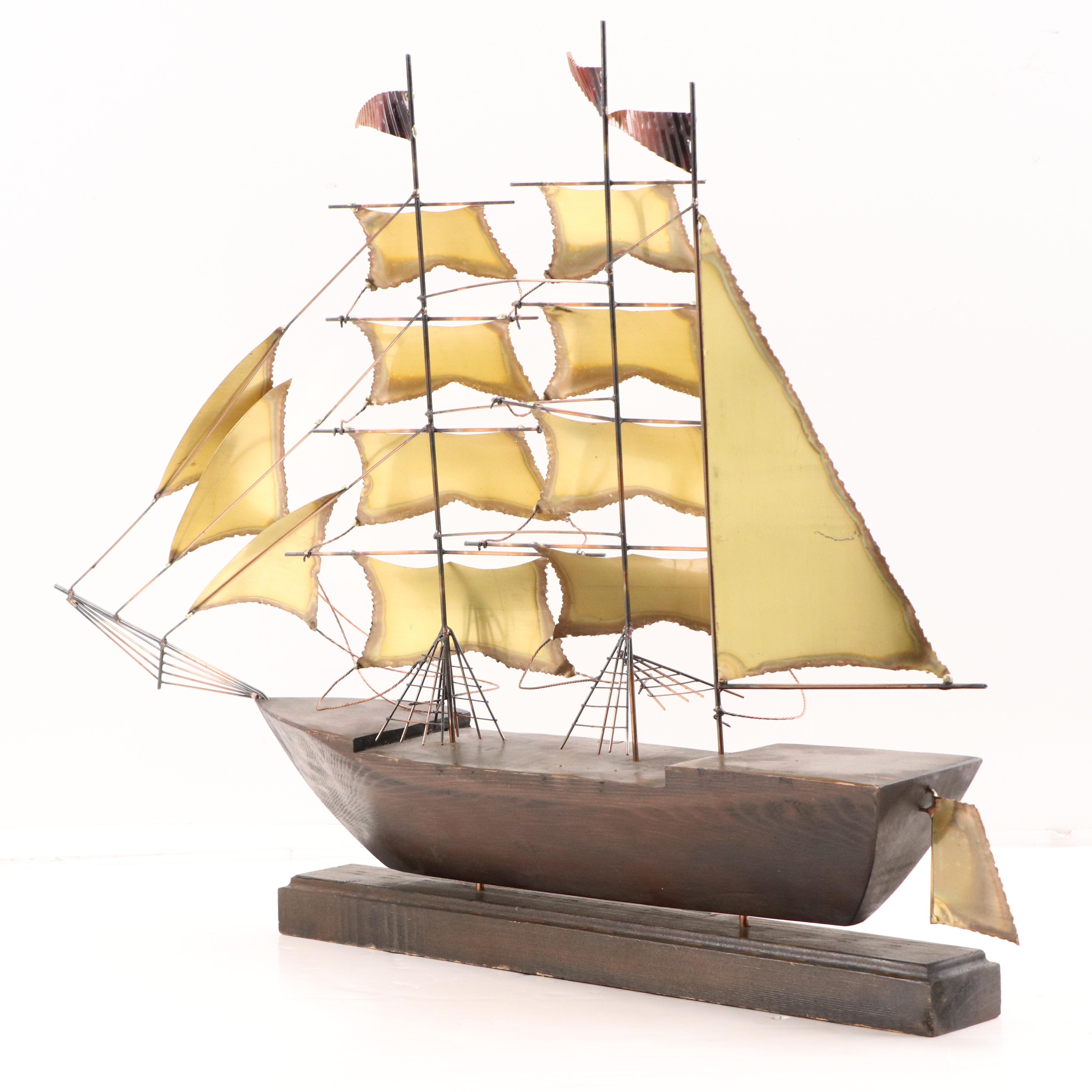 Brass, Copper, and Wood Model Clipper Ship, Mid to Late 20th Century