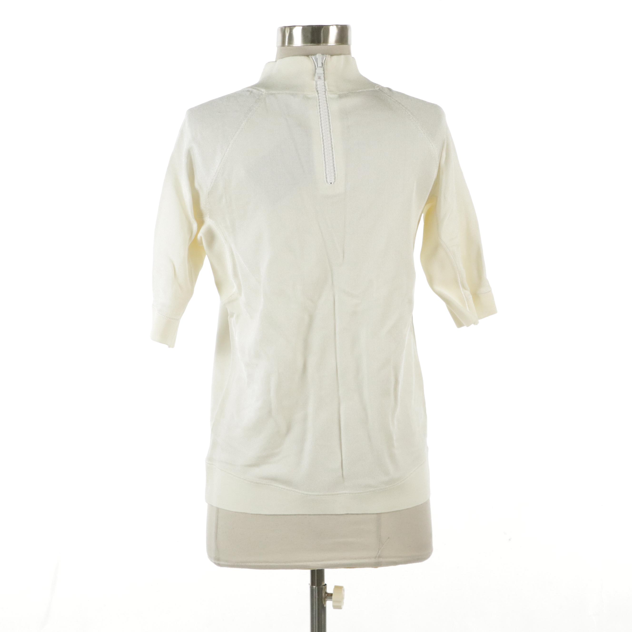 Prada Stretchy Viscose Mock Turtleneck Top Sweater with Zip Detail with Tag