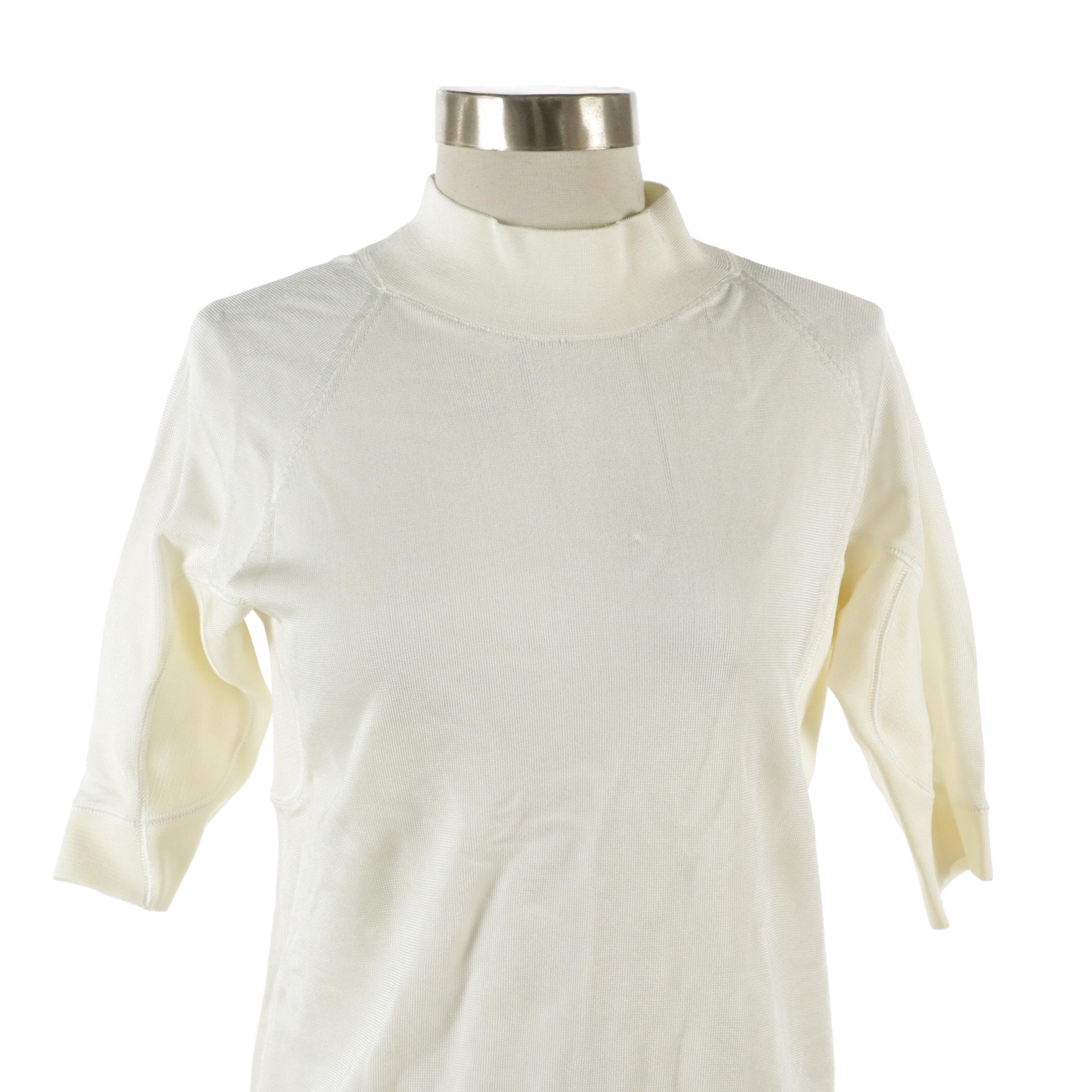 Prada Stretchy Viscose Mock Turtleneck Top Sweater with Zip Detail with Tag