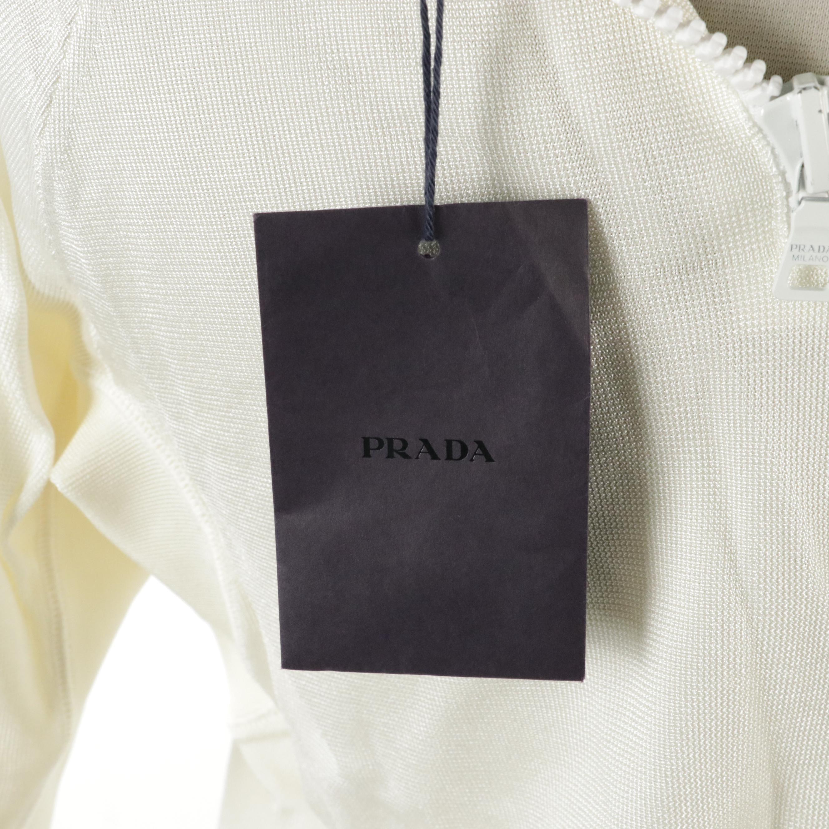 Prada Stretchy Viscose Mock Turtleneck Top Sweater with Zip Detail with Tag