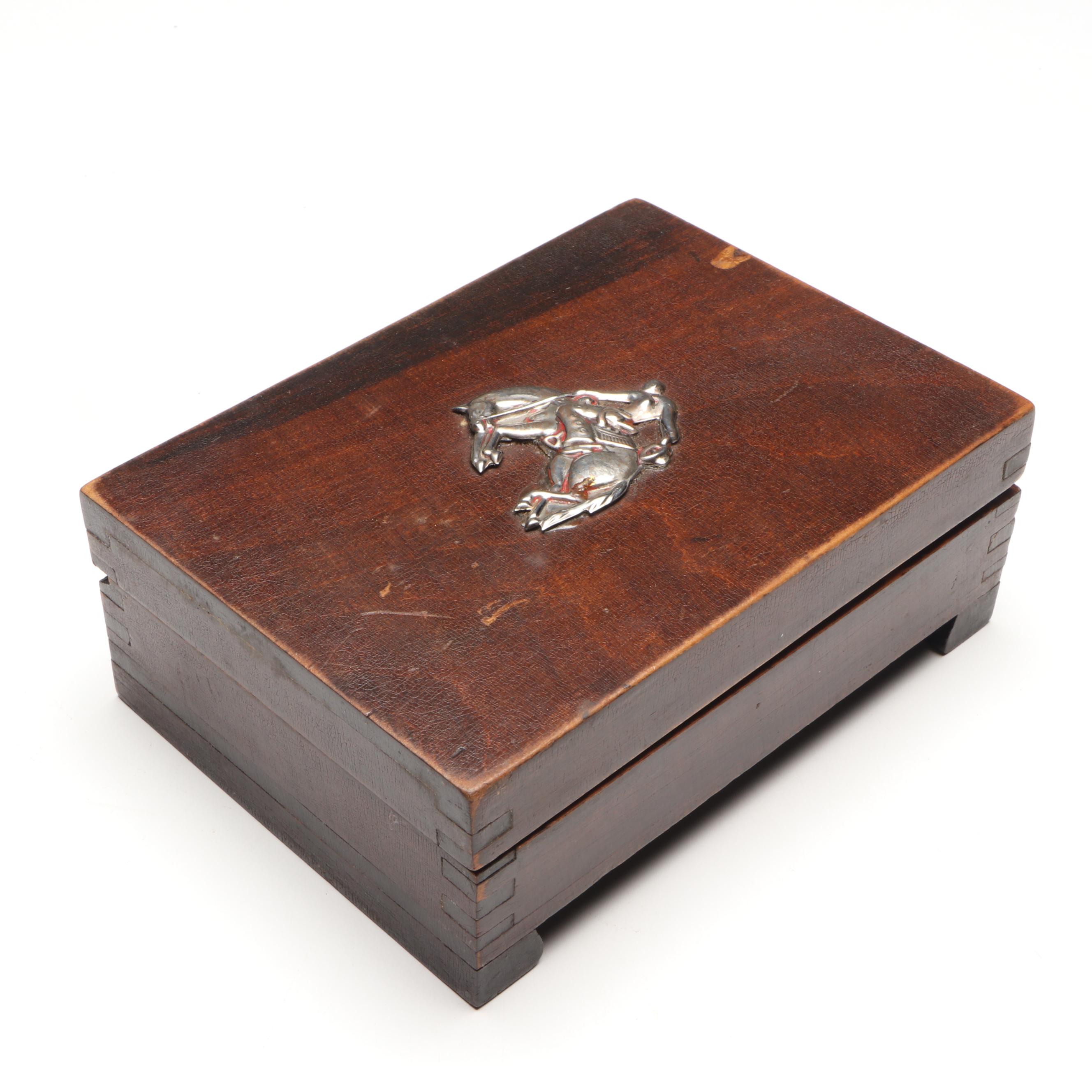 Vintage US Time Hopalong Cassidy Watch, Pocket Knife, and Pin in Wooden Box