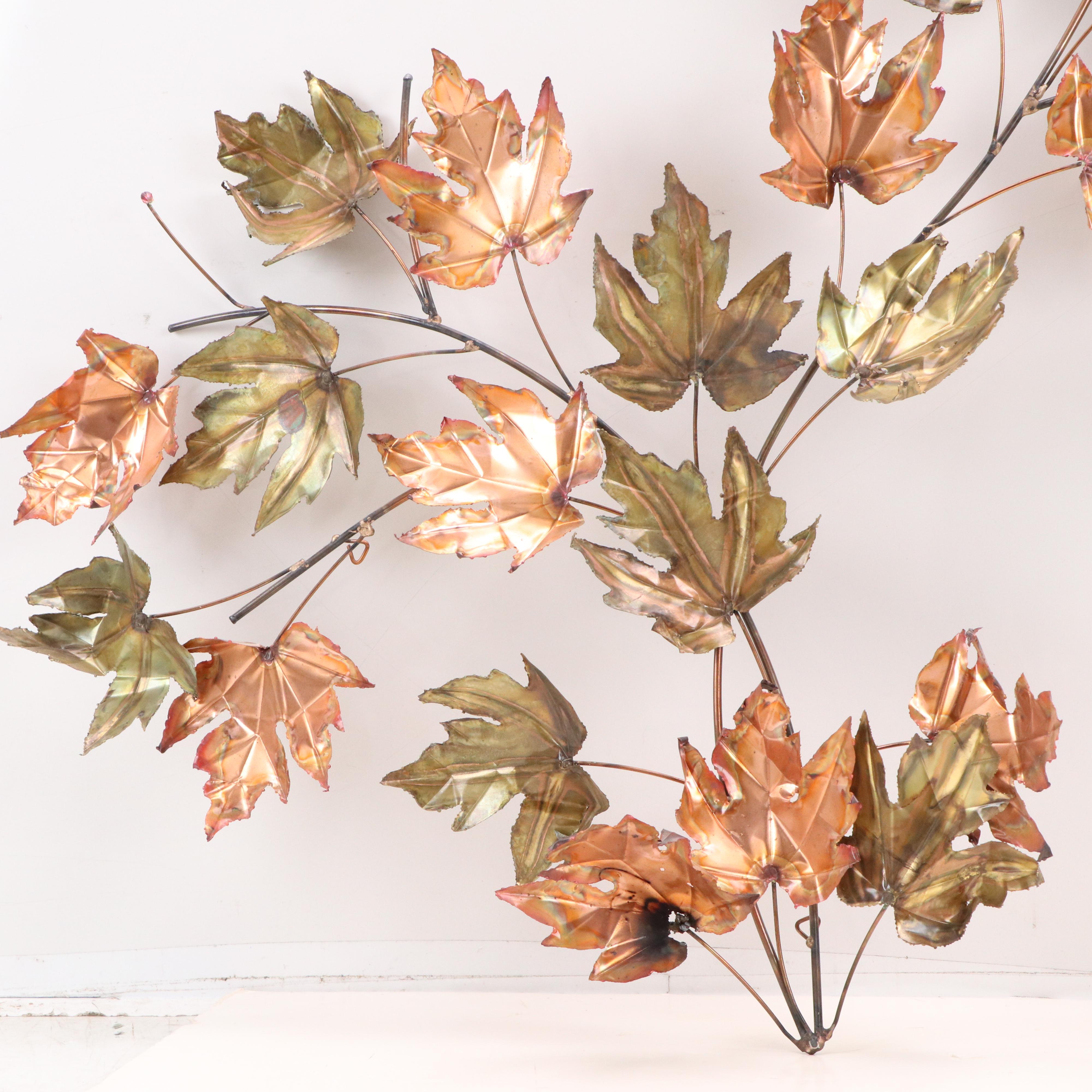 Set of Curtis Jeré Style Mixed Metal Maple Leaves Wall Hangings