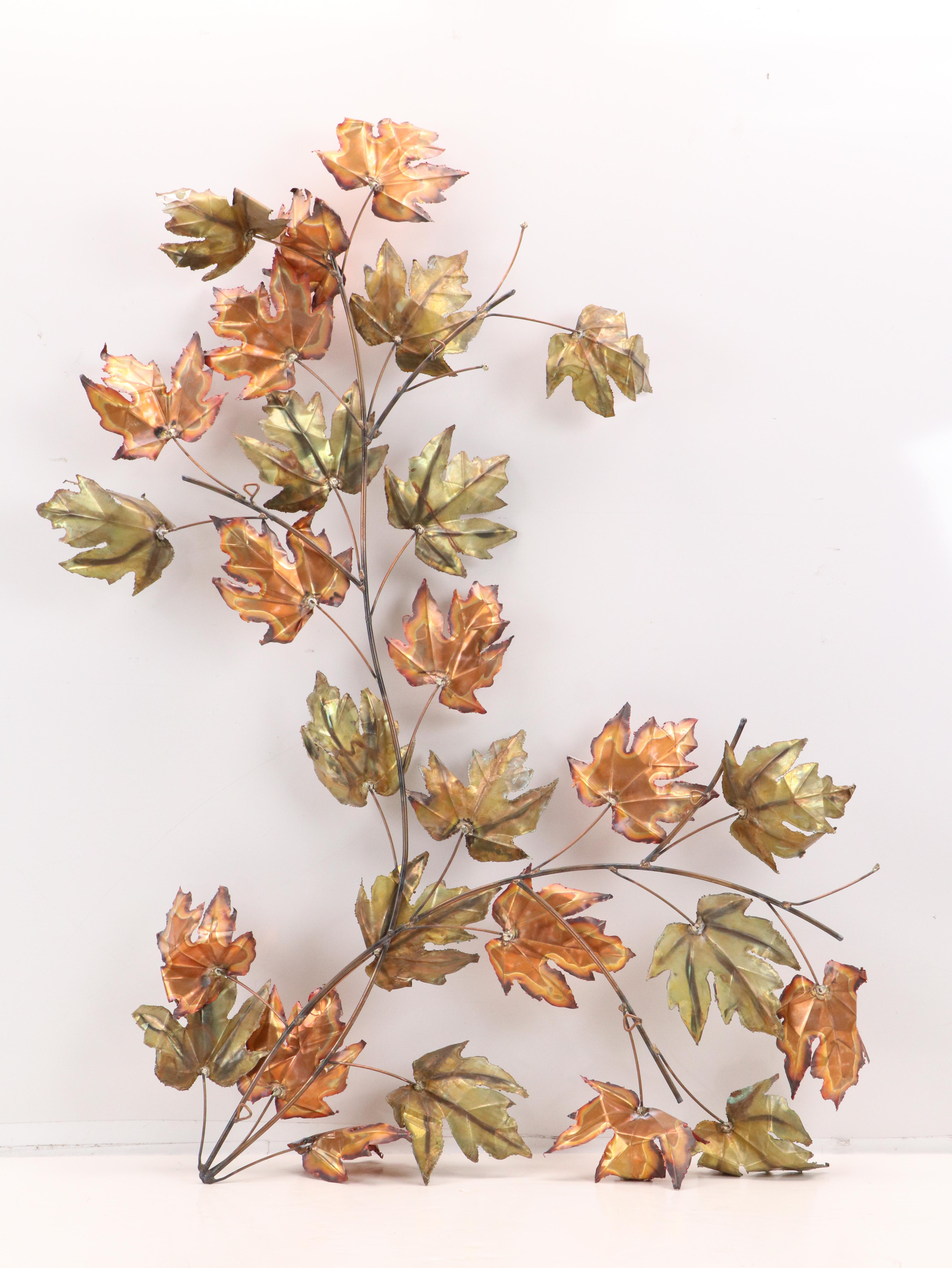 Set of Curtis Jeré Style Mixed Metal Maple Leaves Wall Hangings