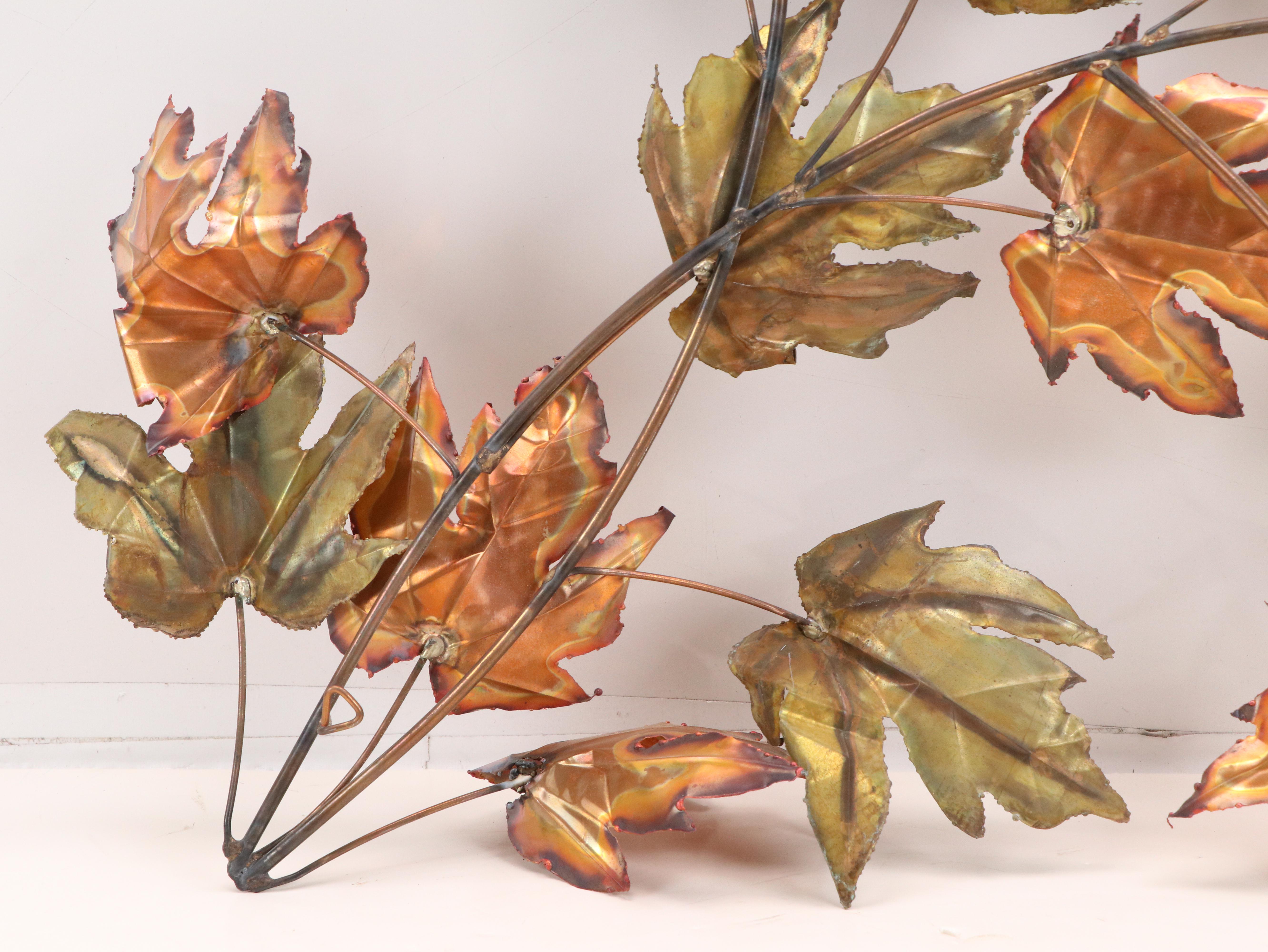Set of Curtis Jeré Style Mixed Metal Maple Leaves Wall Hangings