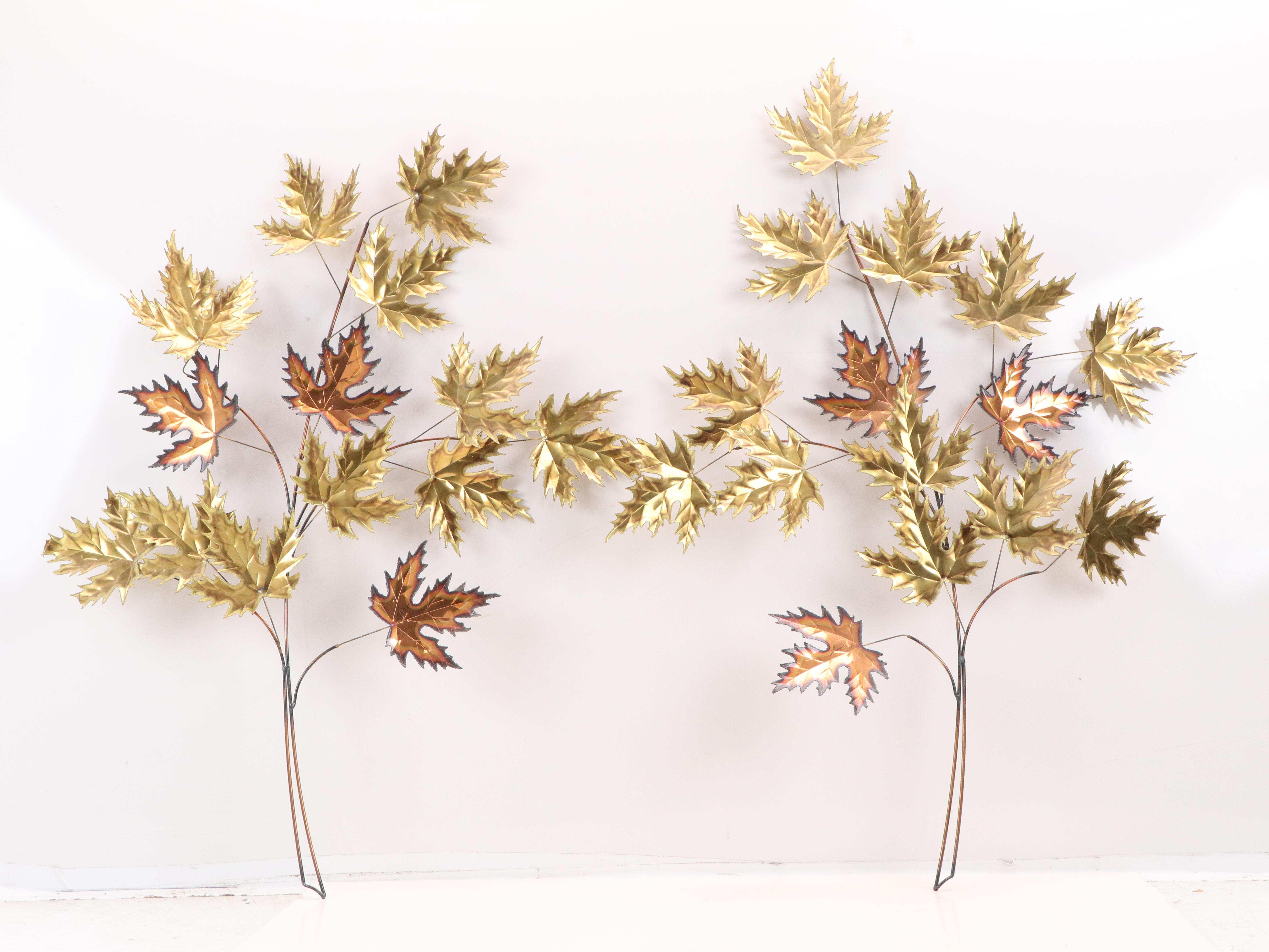 Set of Curtis Jeré Style Mixed Metal Maple Leaves Wall Hangings