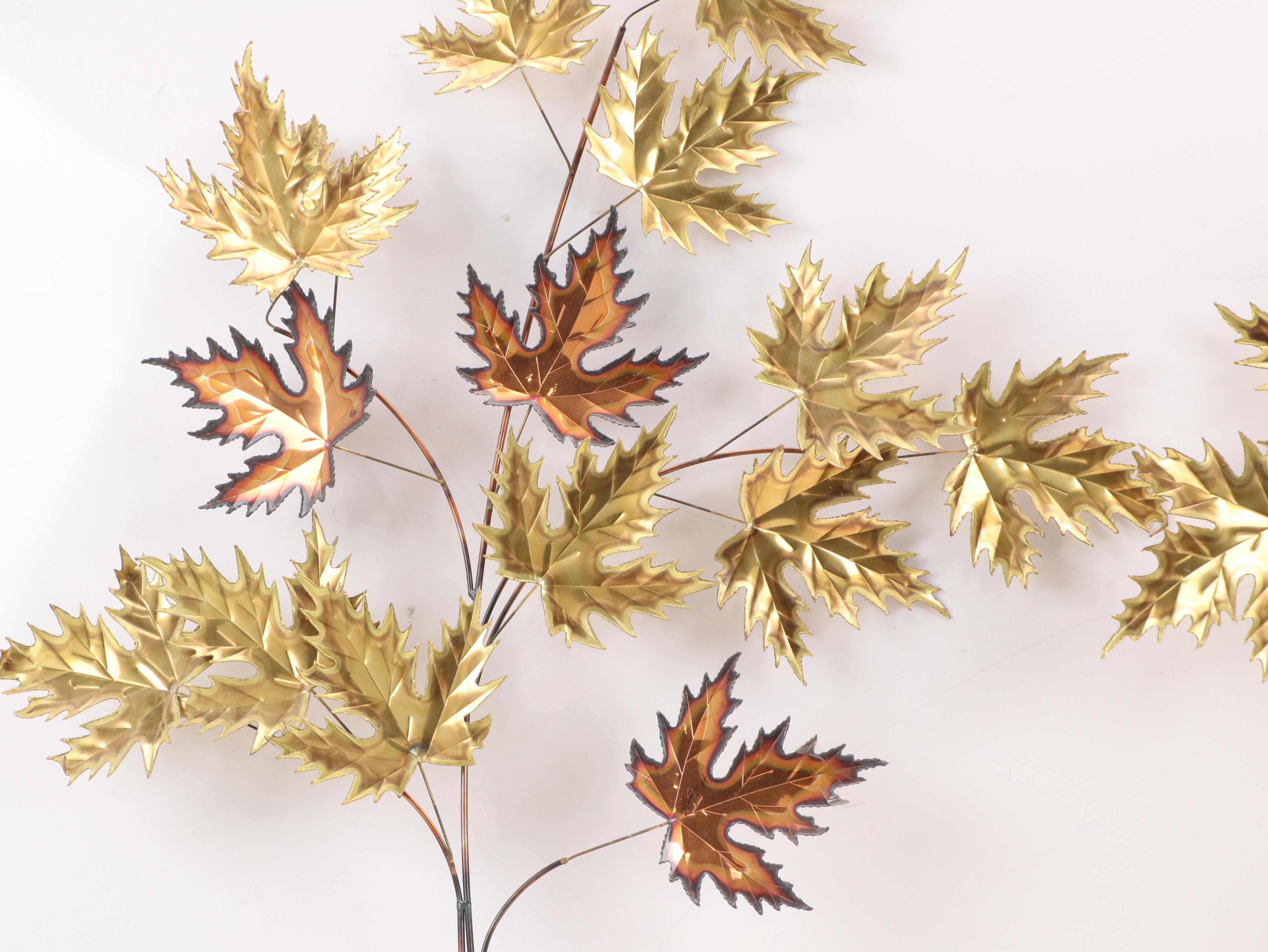 Set of Curtis Jeré Style Mixed Metal Maple Leaves Wall Hangings