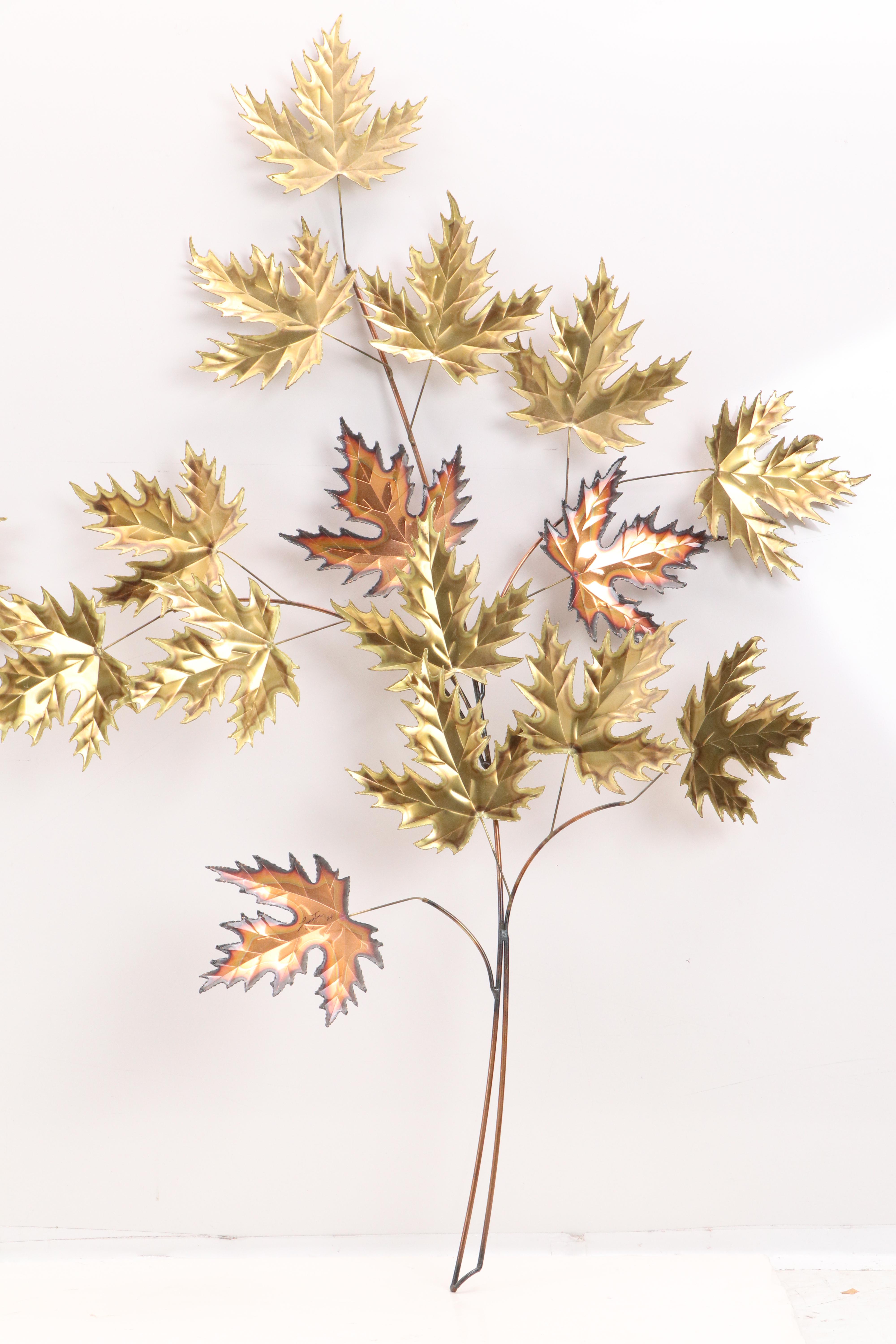 Set of Curtis Jeré Style Mixed Metal Maple Leaves Wall Hangings