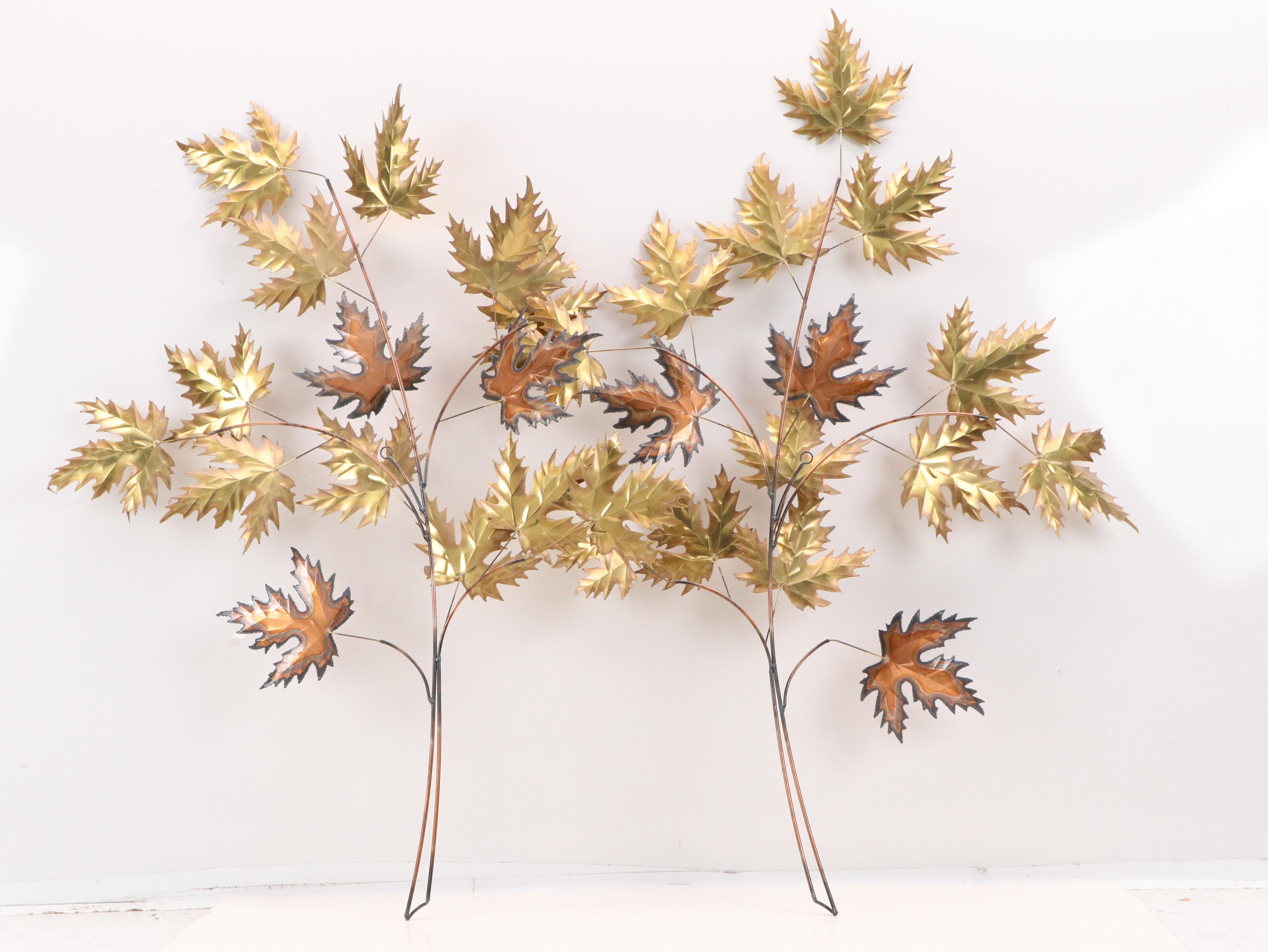 Set of Curtis Jeré Style Mixed Metal Maple Leaves Wall Hangings