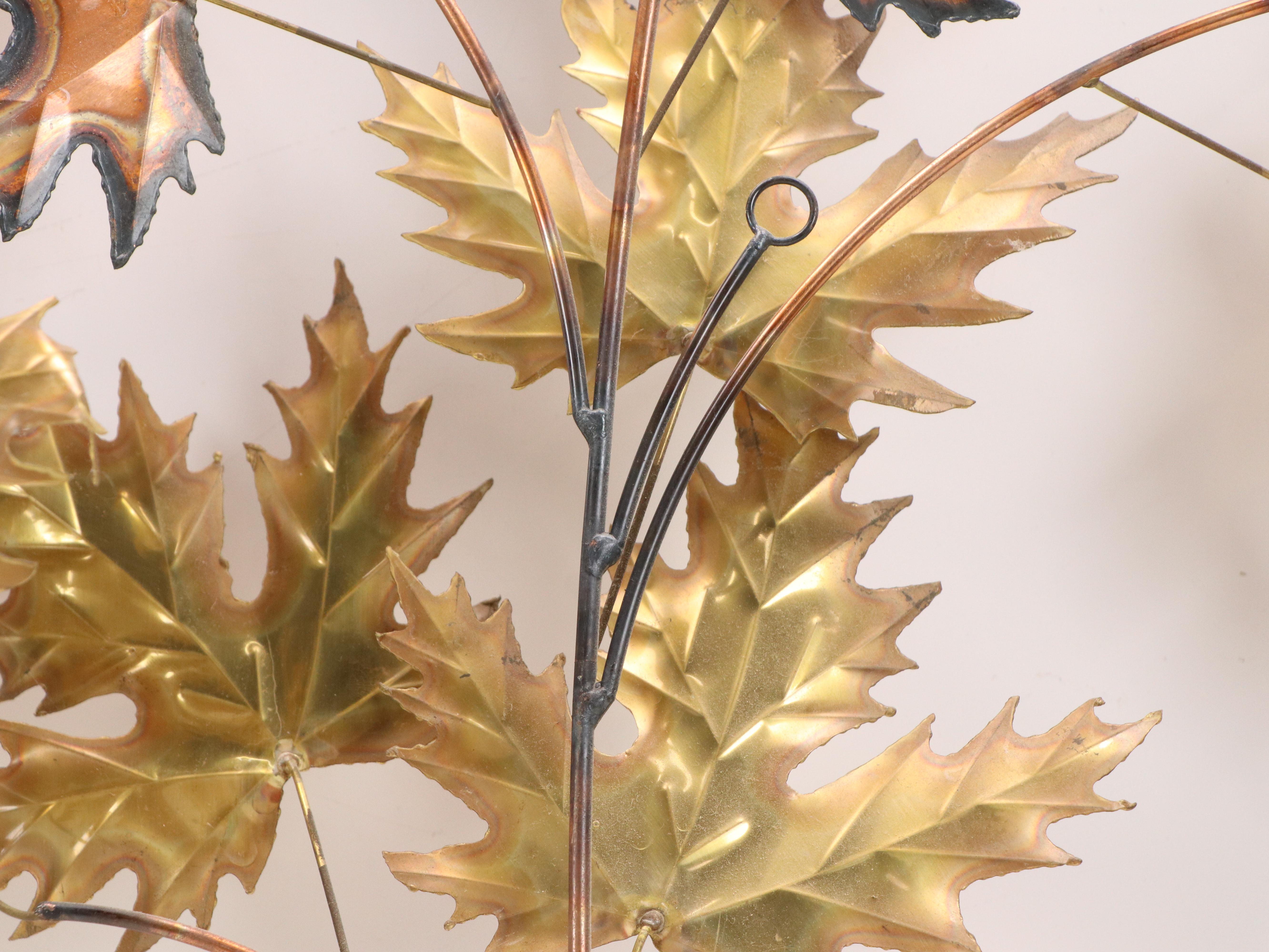 Set of Curtis Jeré Style Mixed Metal Maple Leaves Wall Hangings